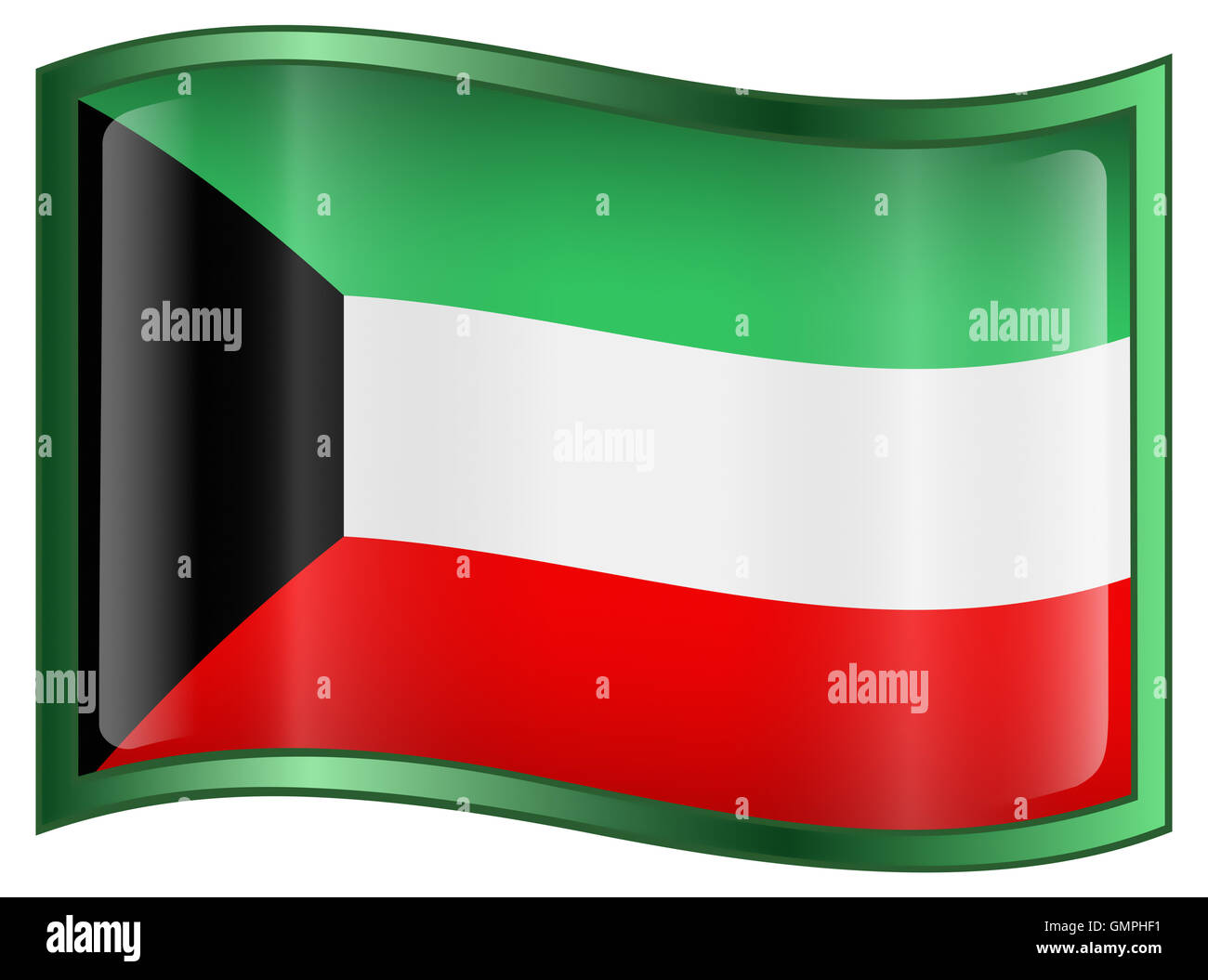 Kuwait Flaggensymbol, isoliert auf weißem Hintergrund. Stockfoto