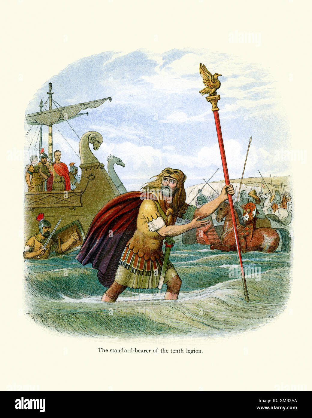 Fahnenträger der zehnten Legion, führt der römischen Invasion des alten Brite Stockfoto