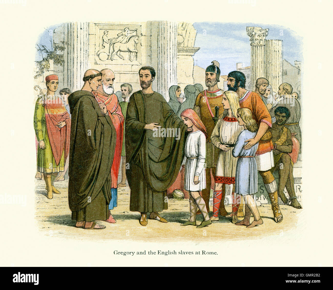 Gregor und die englischen Sklaven in Rom. Papst Gregory I, besser bekannt in englischer Sprache als Gregor der große, war Papst von 590 bis Hallo Stockfoto