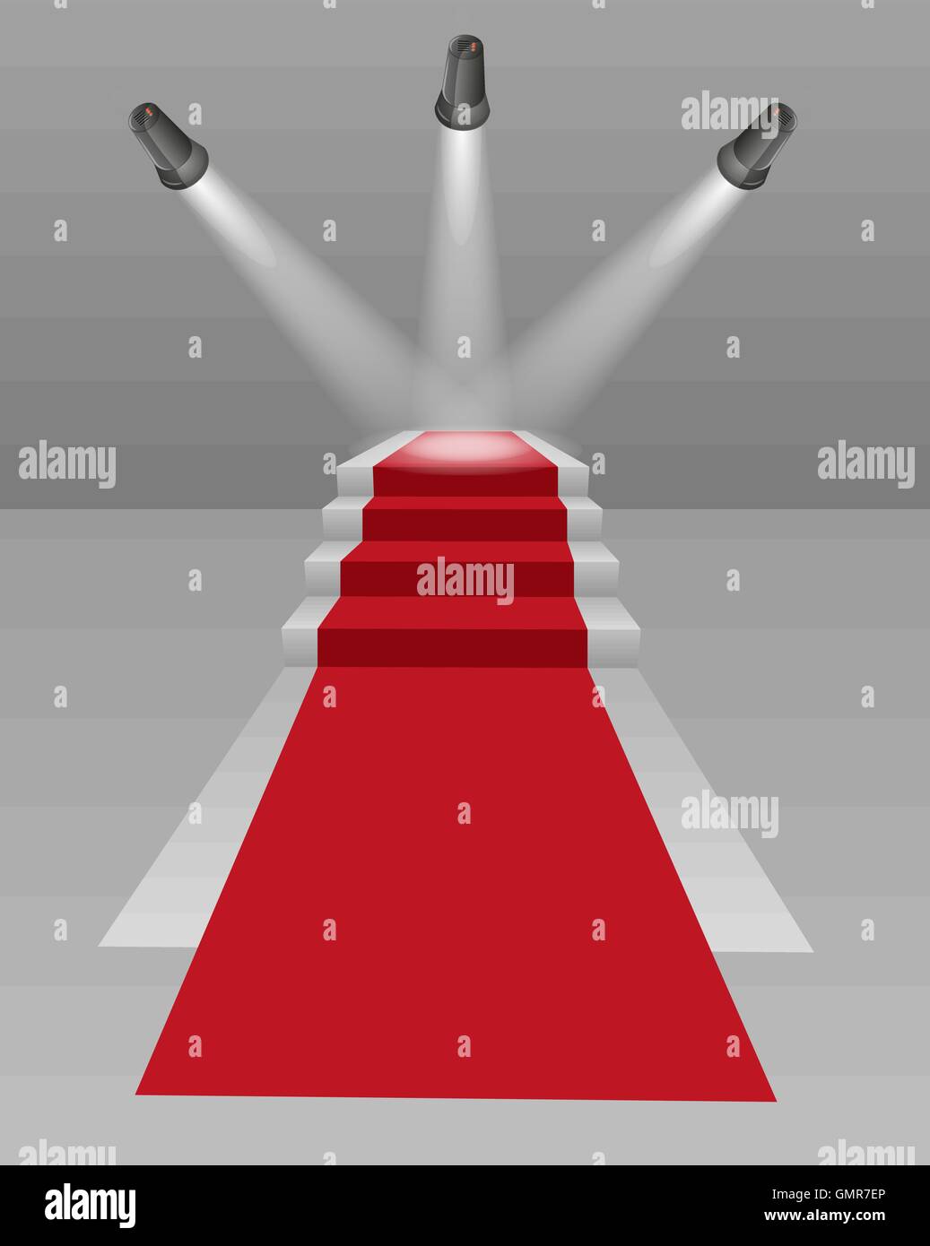 Treppe mit rotem Teppich und drei Lichter Stock Vektor