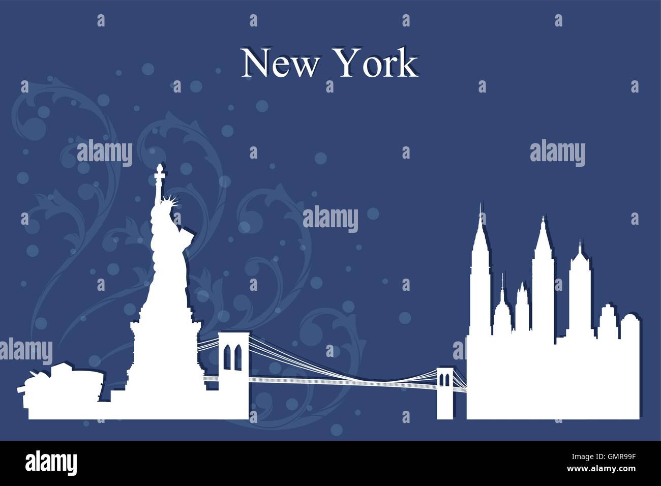New York City Skyline Silhouette auf blauem Hintergrund Stock Vektor