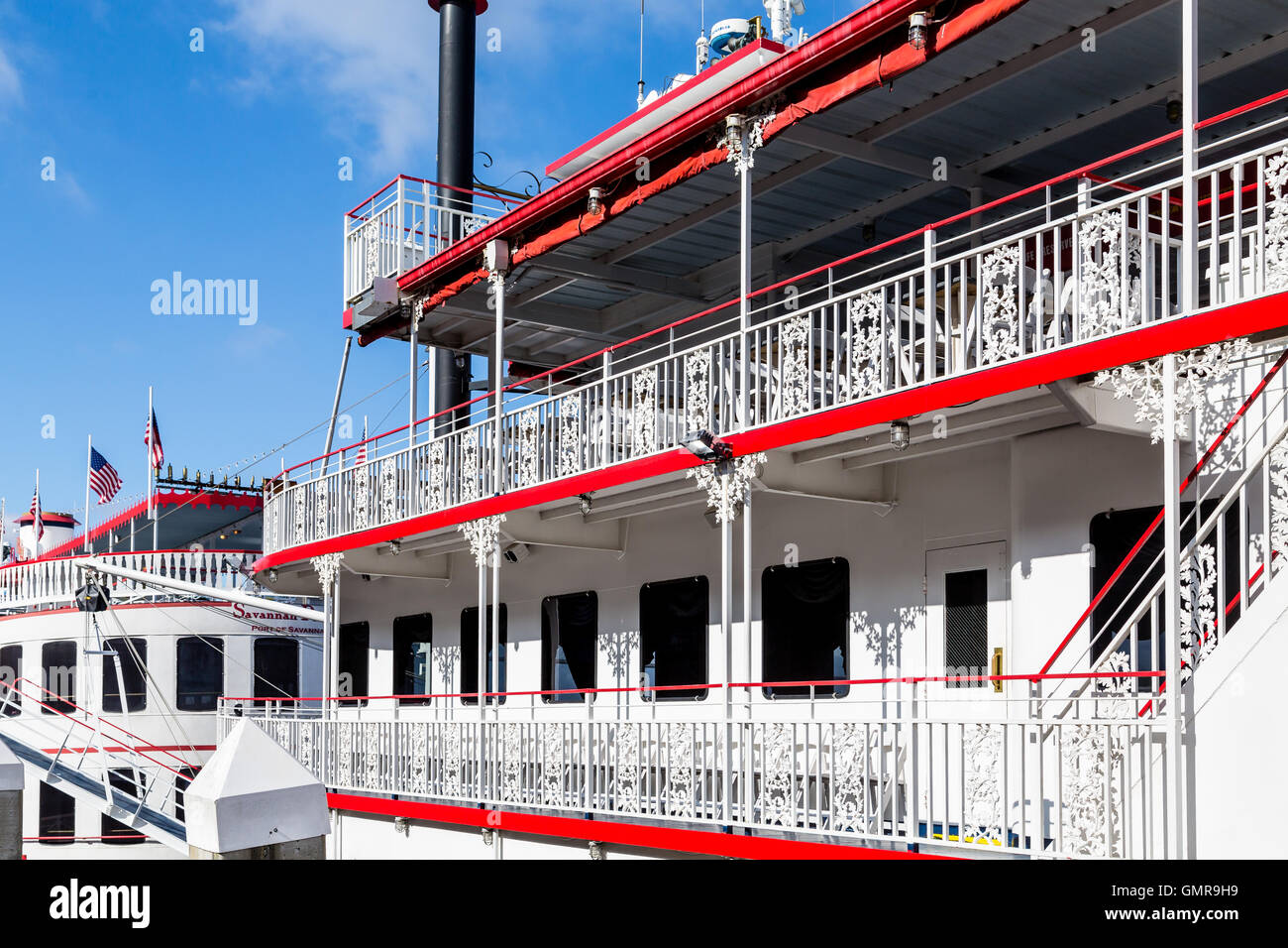 Details zu einem klassischen Flussschiff auf Savannah River Stockfoto