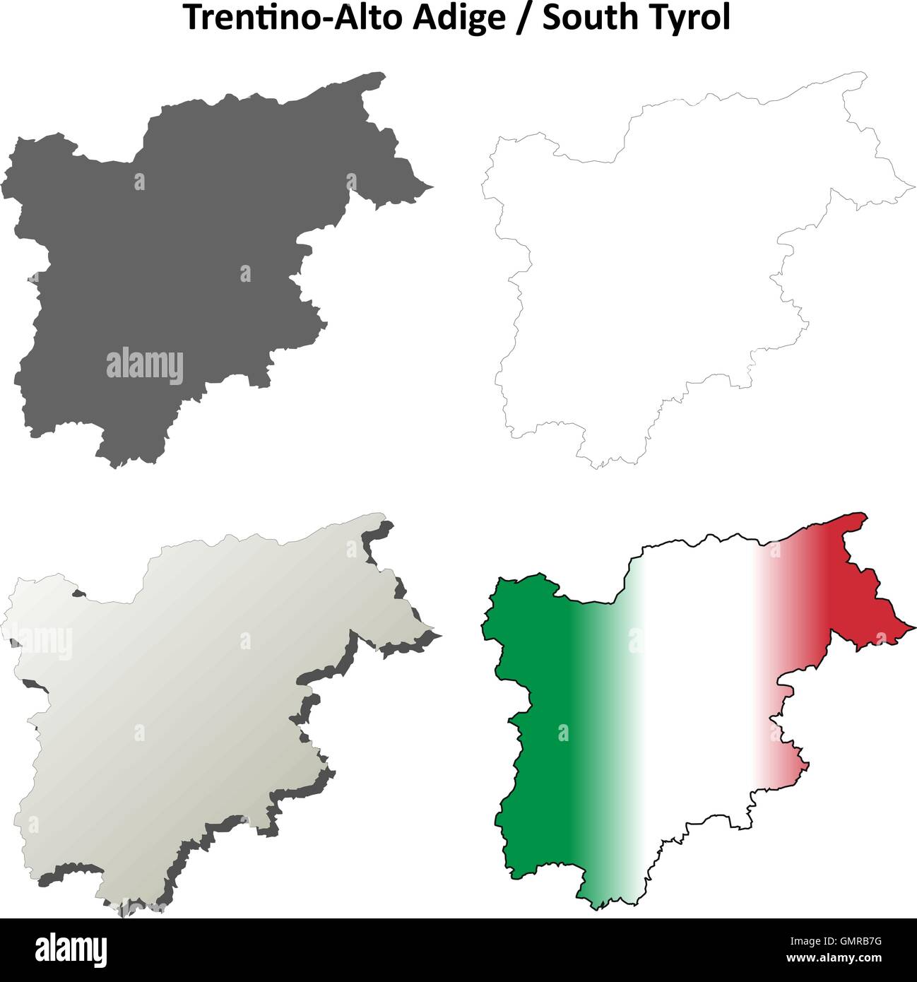 Trentino-Alto Adige leere Umriss Karte gesetzt Stock Vektor