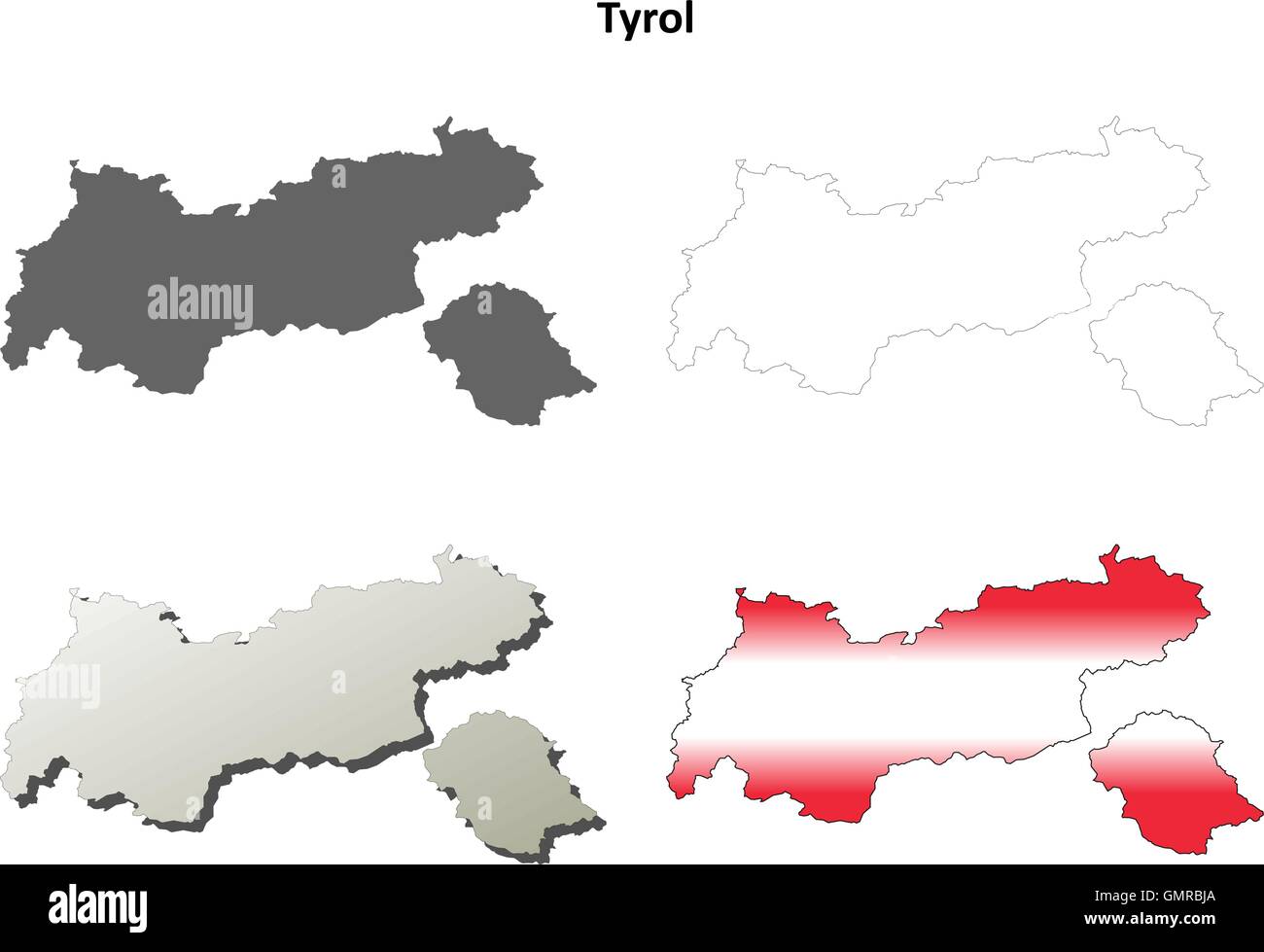 Tyrol leer detaillierte Gliederung Karte gesetzt Stock Vektor