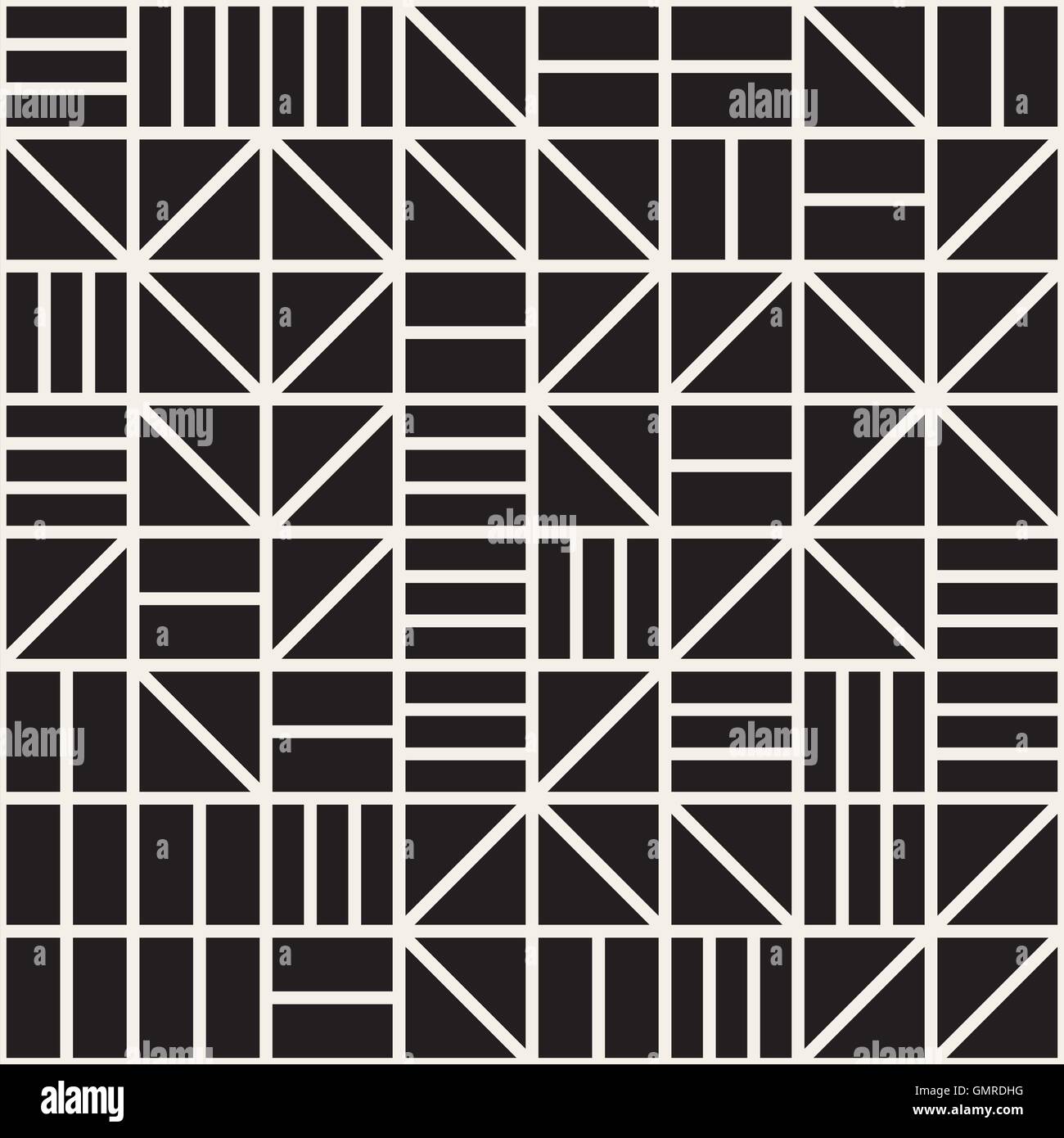 Vektor nahtlose schwarz-weiß unregelmäßige geometrische Raster Linienmuster Stock Vektor