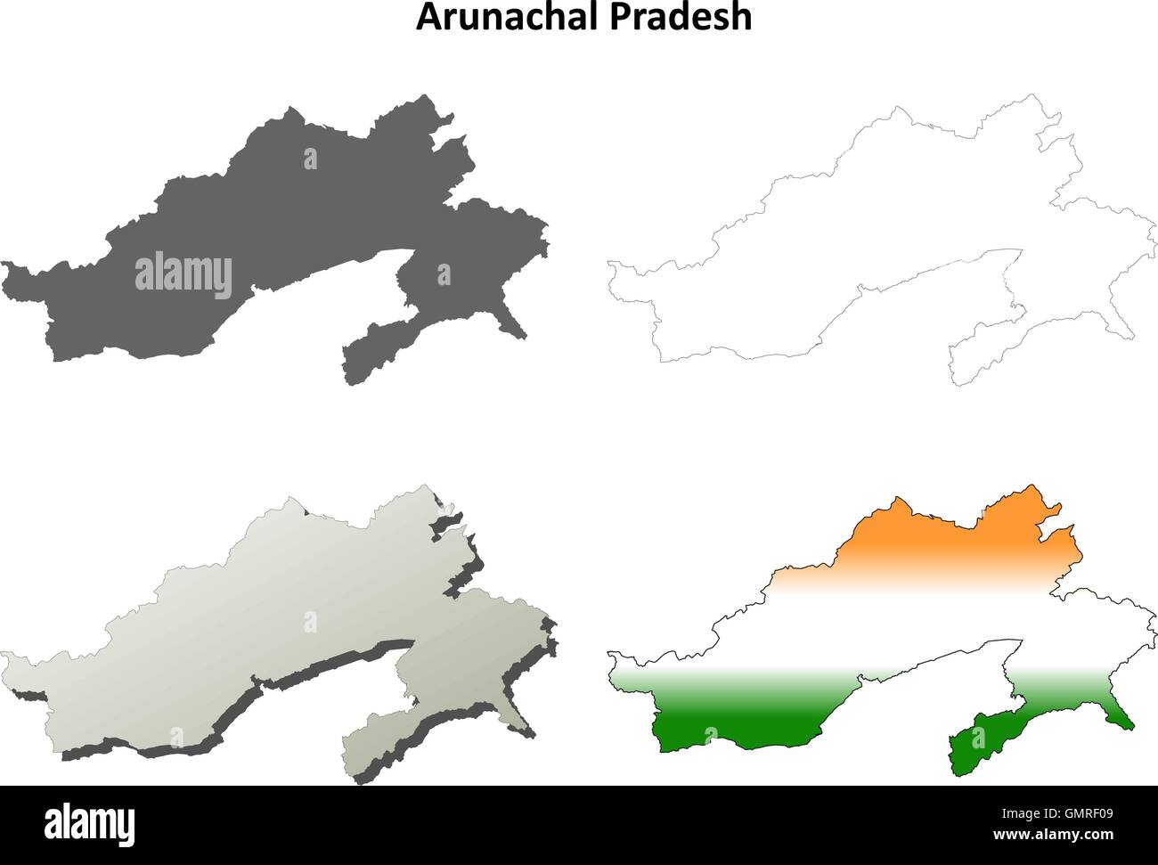 Arunachal Pradesh leere Umriss Karte gesetzt Stock Vektor