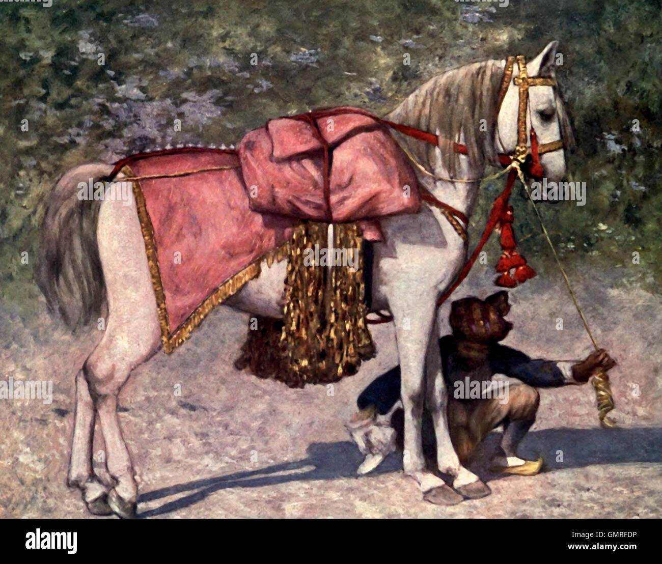 Ein berühmter führte Pferd im Gefolge der Rao Cutch - niemand aber ein Maharaja oder der Sohn eines Maharaja hat je gefahren dieses edlen Pferd - Indien, ca. 1902 Stockfoto