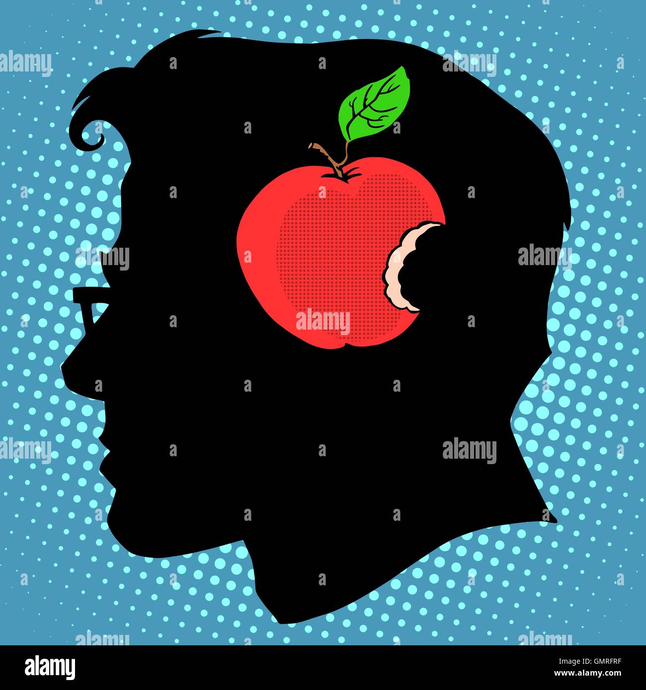 Angebissene Apfel im Auge ein Konzept von Unternehmenswissen Stock Vektor
