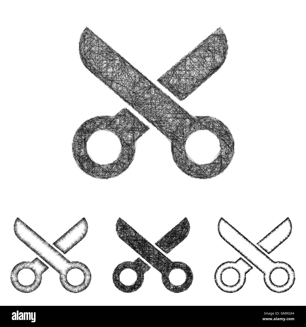 Schere-Icon-Set - Skizze Strichzeichnungen Stock-Vektorgrafik - Alamy