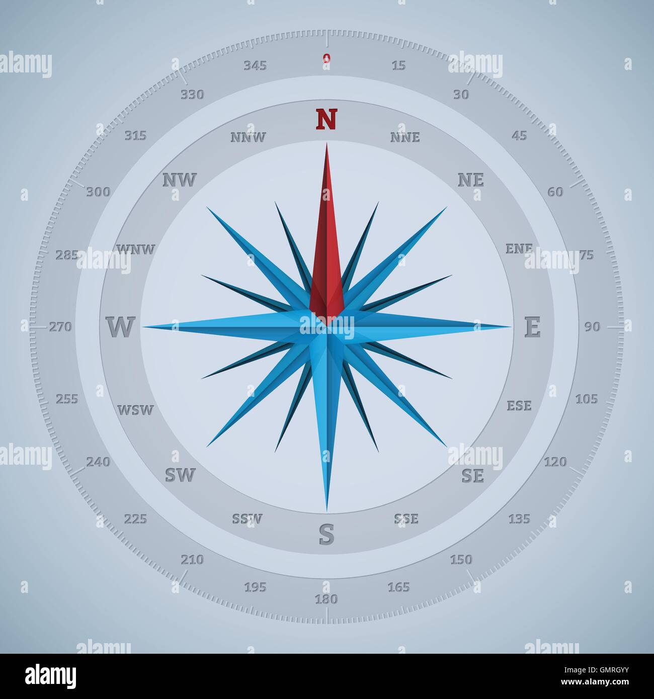 16 Punkt Kompass Design mit Grad Stock Vektor