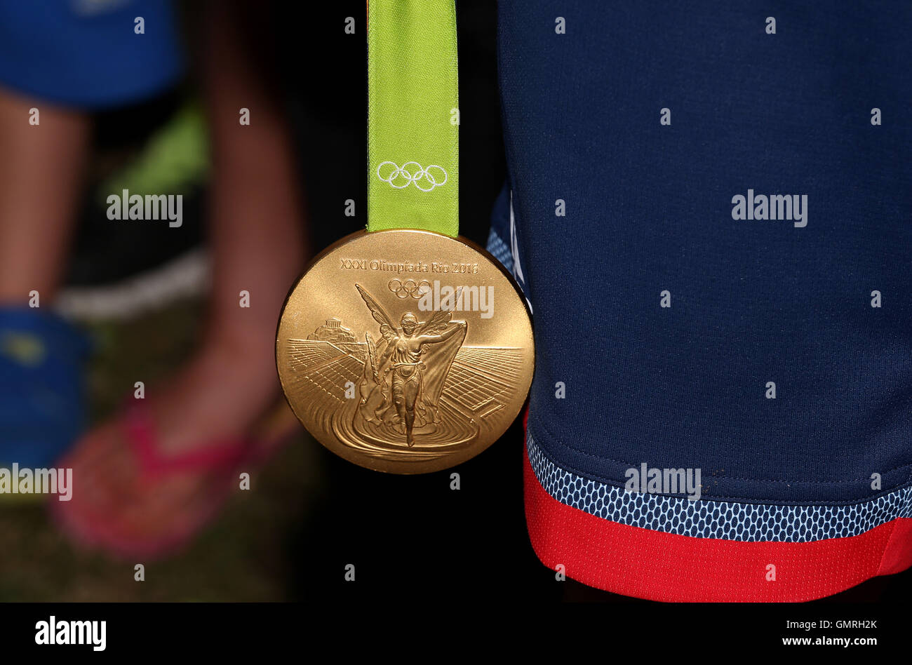 Ein Blick auf Max Whitlocks Goldmedaille bei einem Homecoming Event am South Essex Turnverein, Basildon. Stockfoto