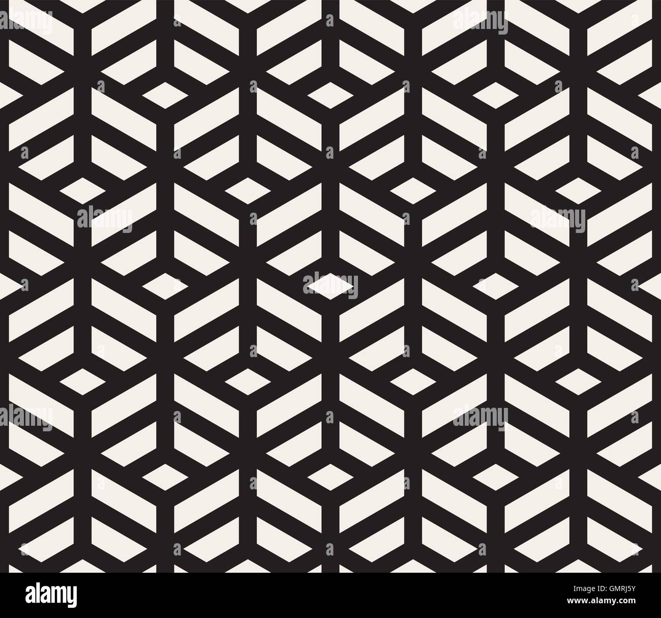 Vektor nahtlose schwarz-weiß geometrische Fliesen Muster isometrische Linienraster Stock Vektor