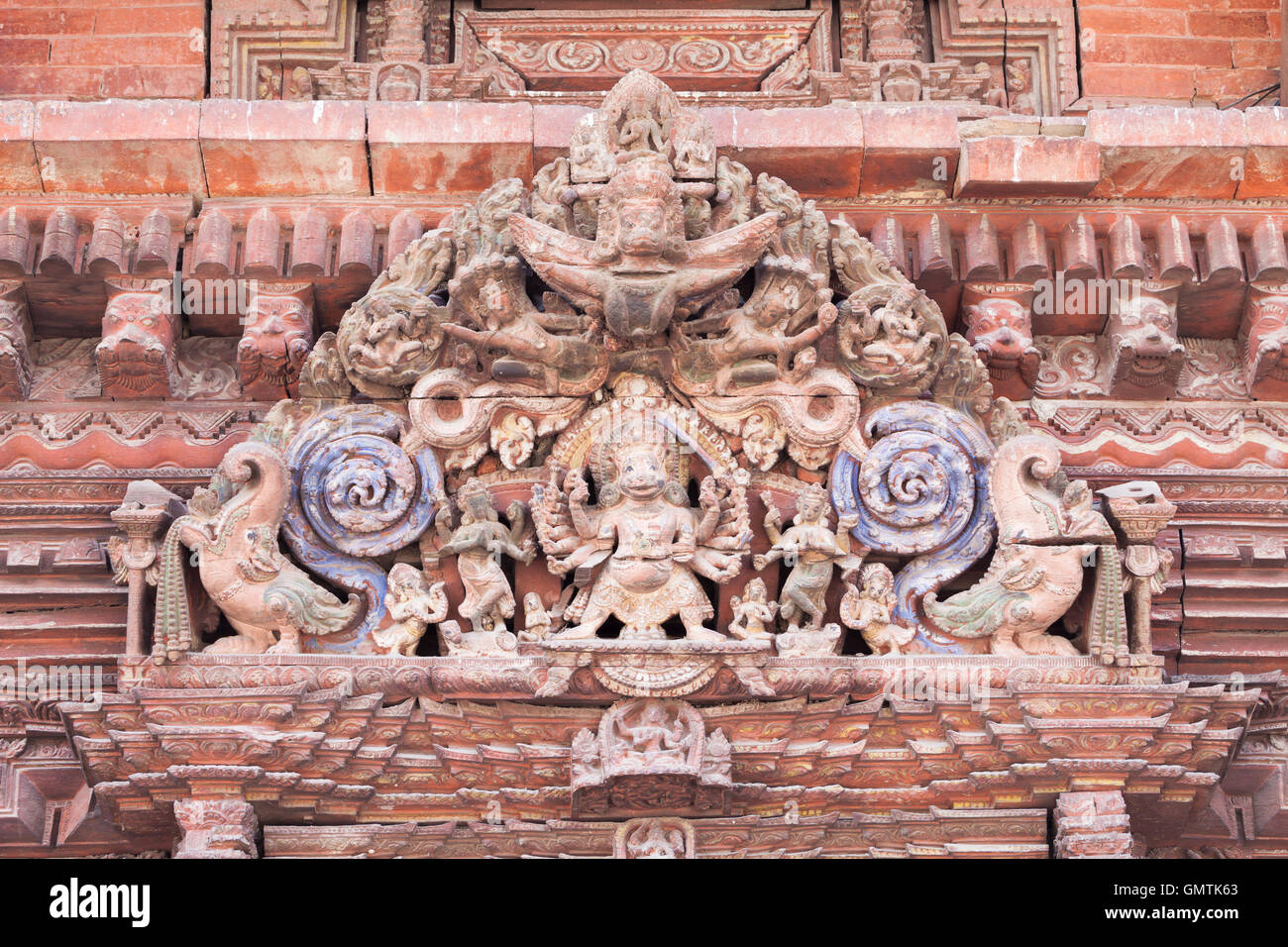 Holz-Sturz am Jagannarayan Tempel, Durbar Square, Patan, Nepal Stockfoto