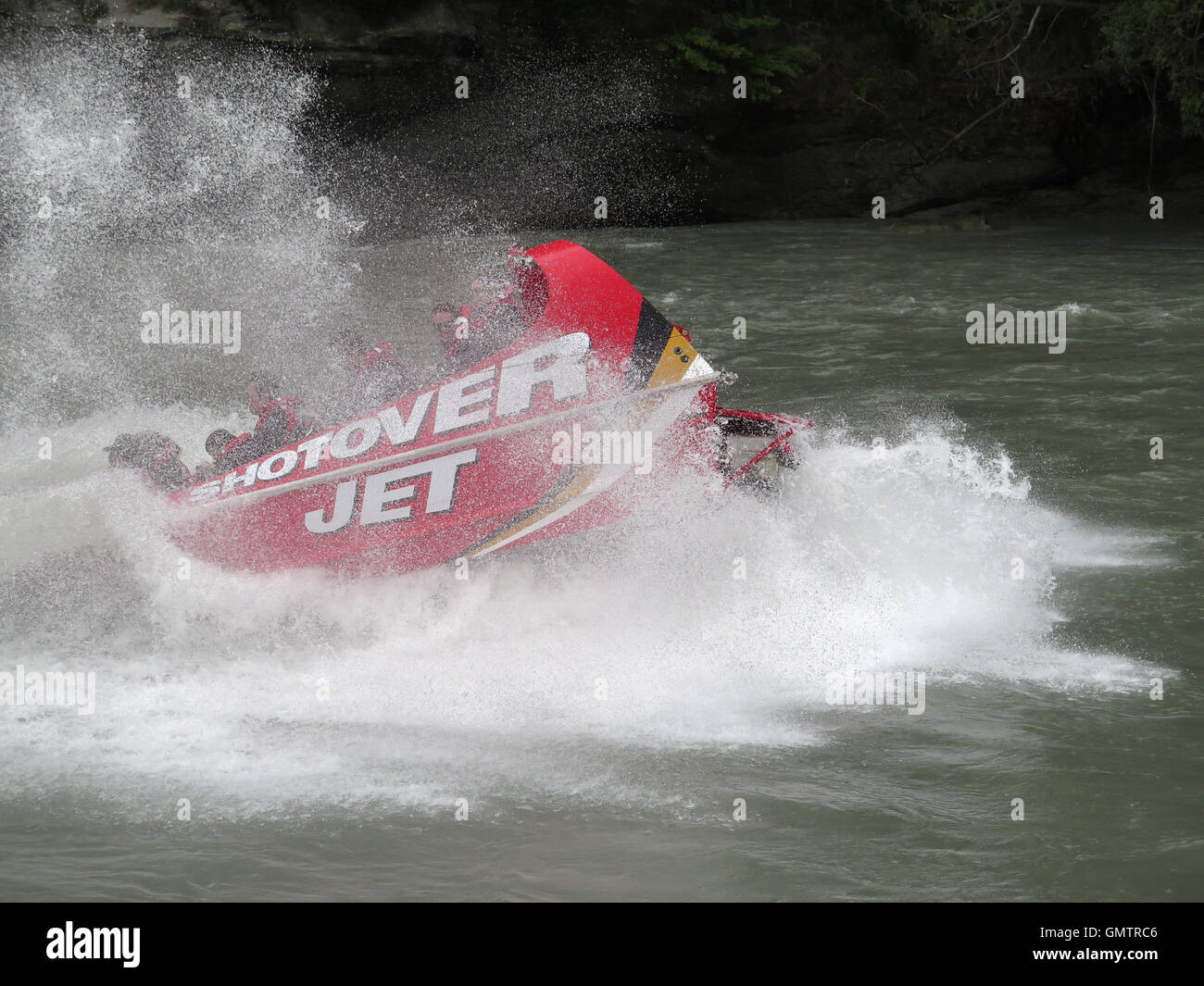 Mit dem Schnellboot in Otago, Neuseeland, Queenstown, Shotover Creek, Arthurs Point Stockfoto