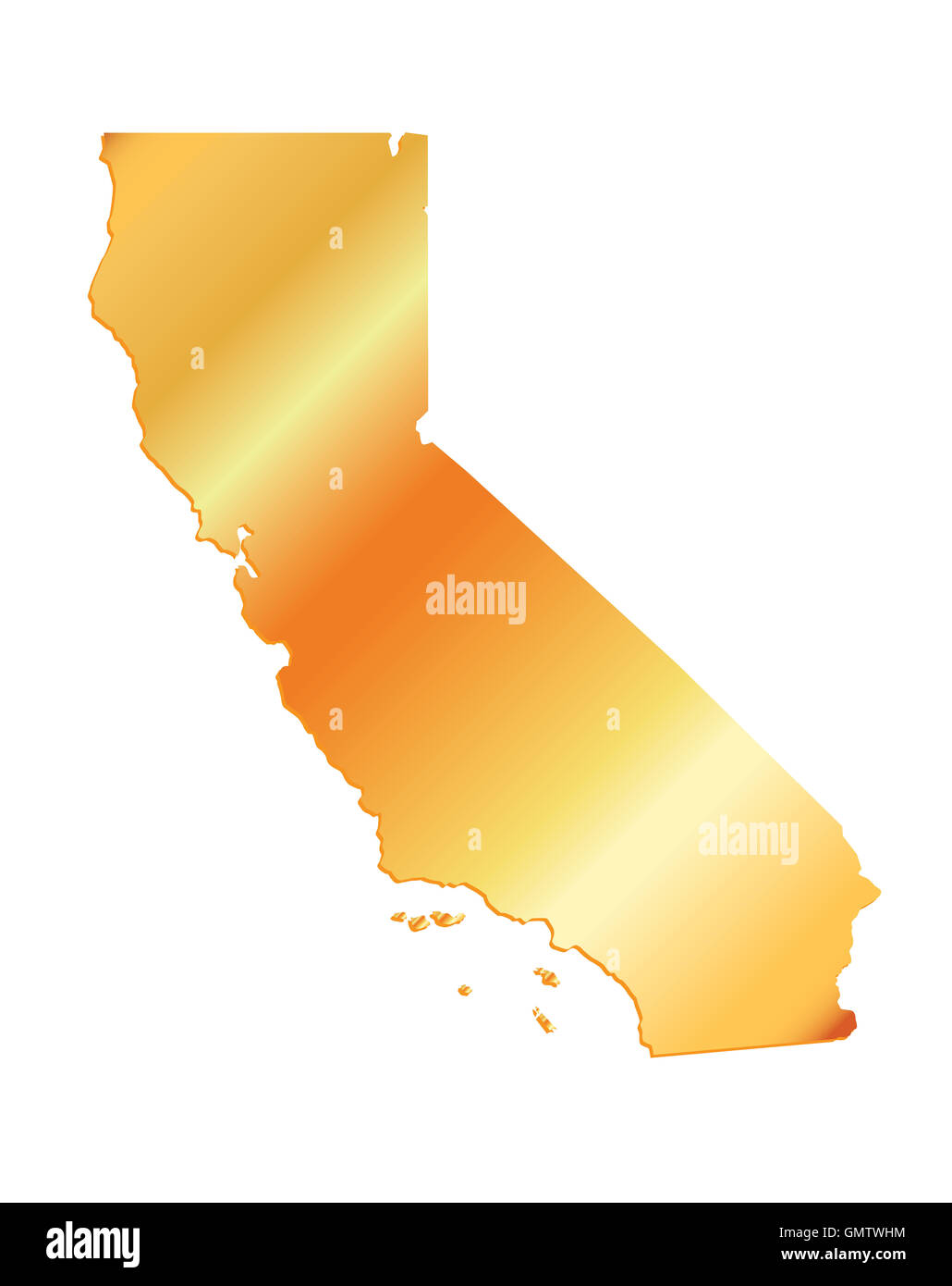 Kalifornien (USA) Gold Umriss 3D-Karte mit Schatten Stockfoto