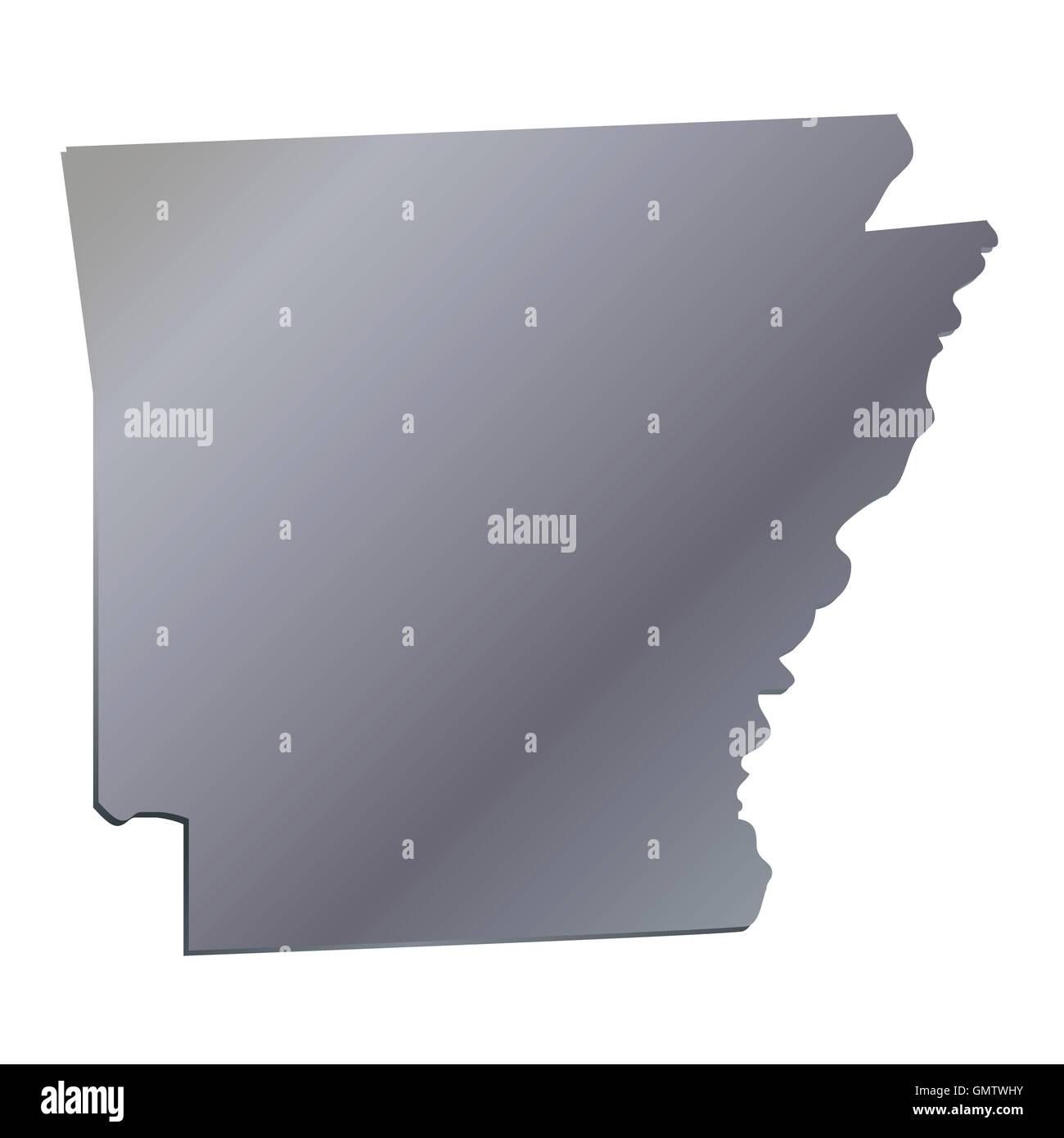 3D Arkansas (USA) Aluminium Umriß mit Schatten Stockfoto