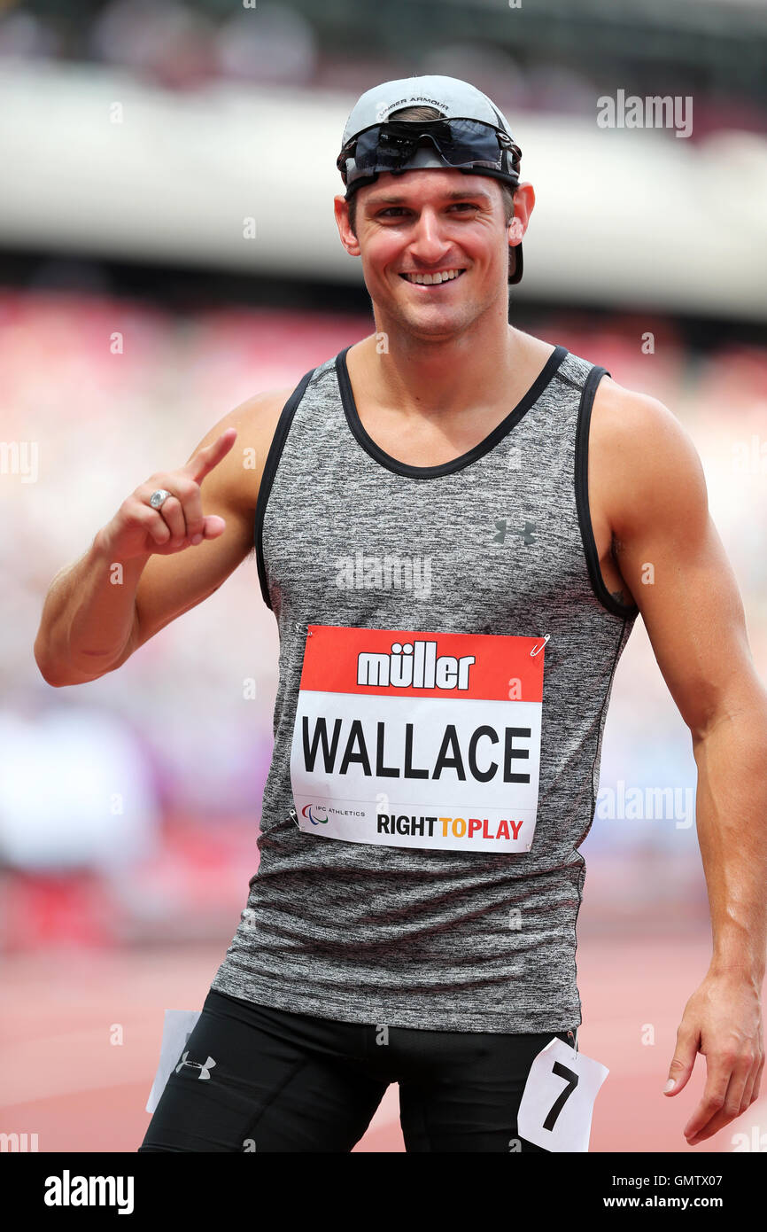 Jarryd WALLACE Gewinner die Männer 100m T43/44, 2016 IPC Jubiläumsspiele, Queen Elizabeth Olympic Park, Stratford, London, Großbritannien. Stockfoto