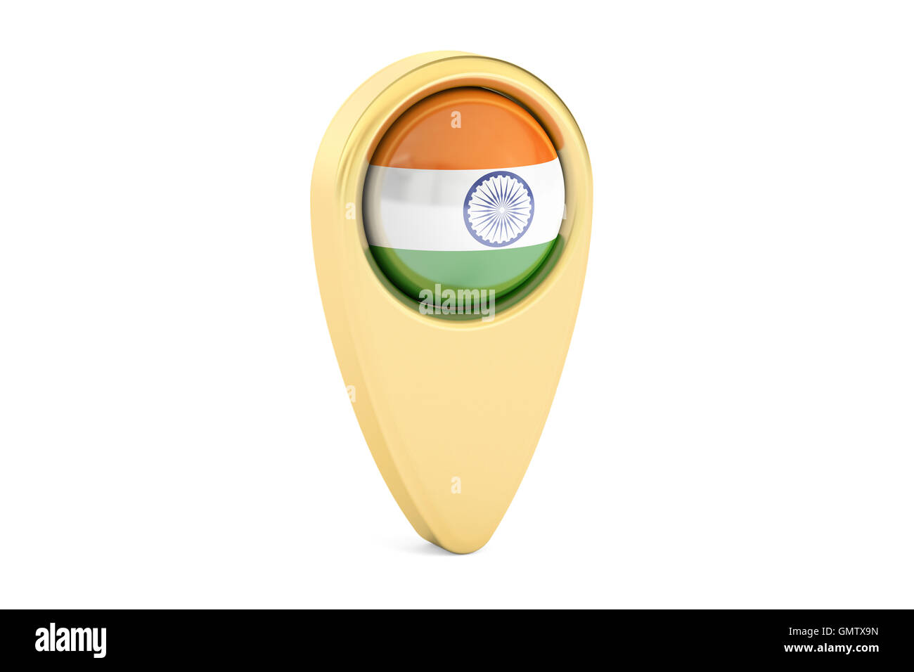 Kartenzeiger mit Flagge von Indien, 3D-Rendering isolierten auf weißen Hintergrund Stockfoto