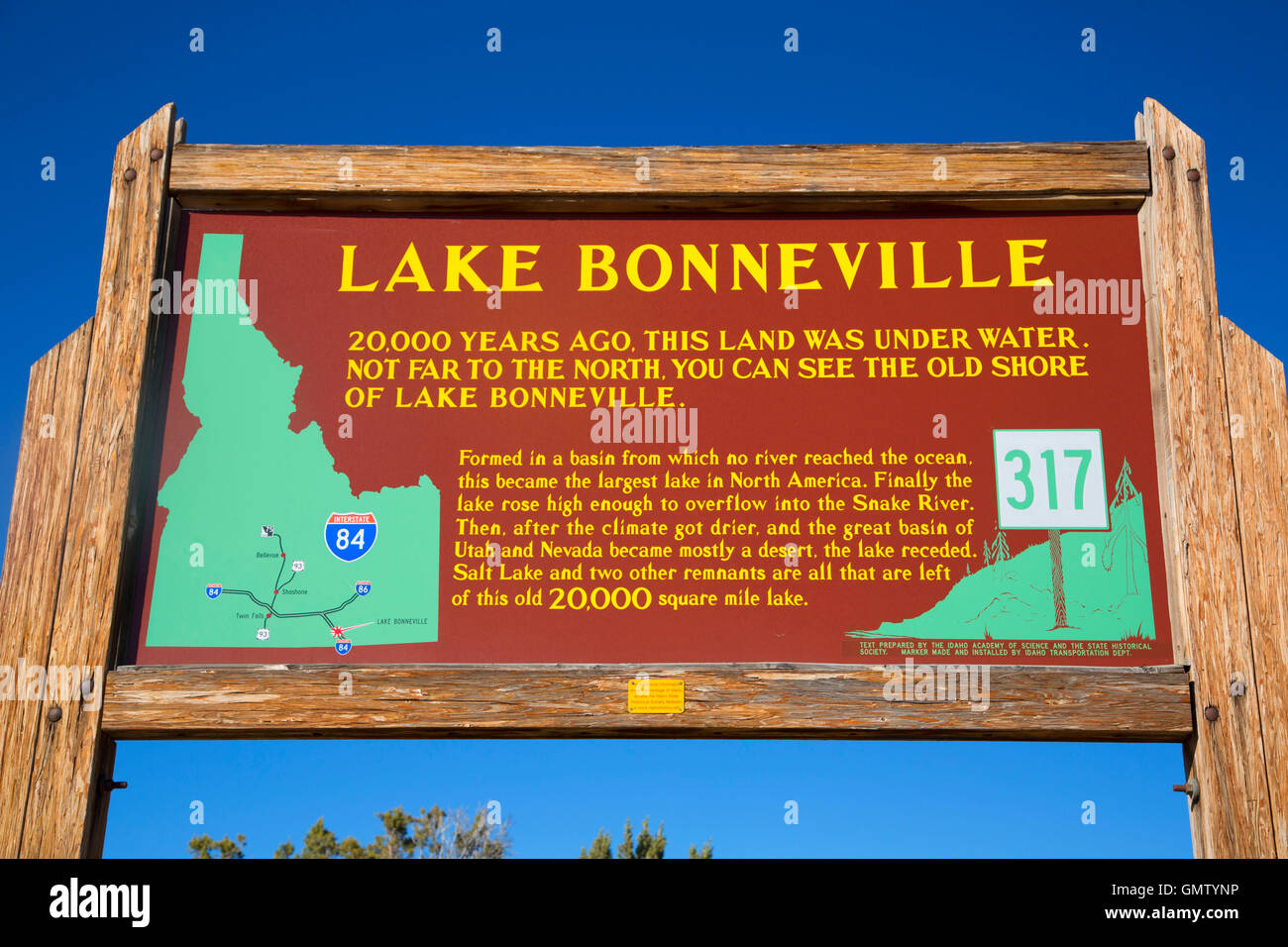 Lake Bonneville historischen Zeichen, Oneida County, Idaho Stockfoto