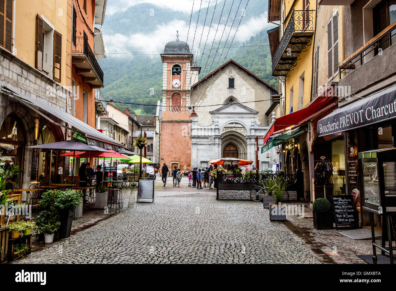 Traditionelle Architektur Moutiers Frankreich Stockfoto