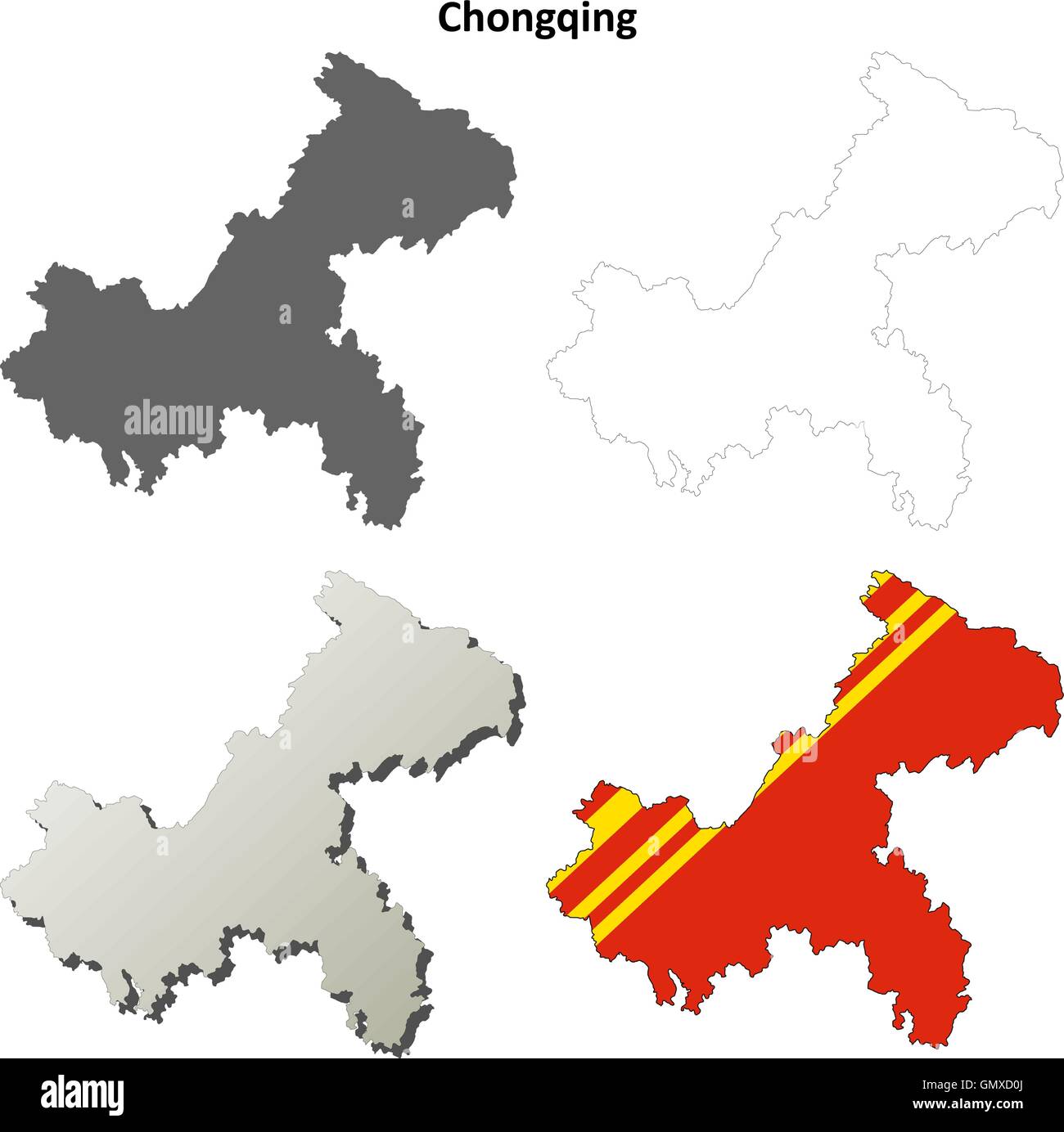 Chongqing leere Umriss Karte gesetzt Stock Vektor