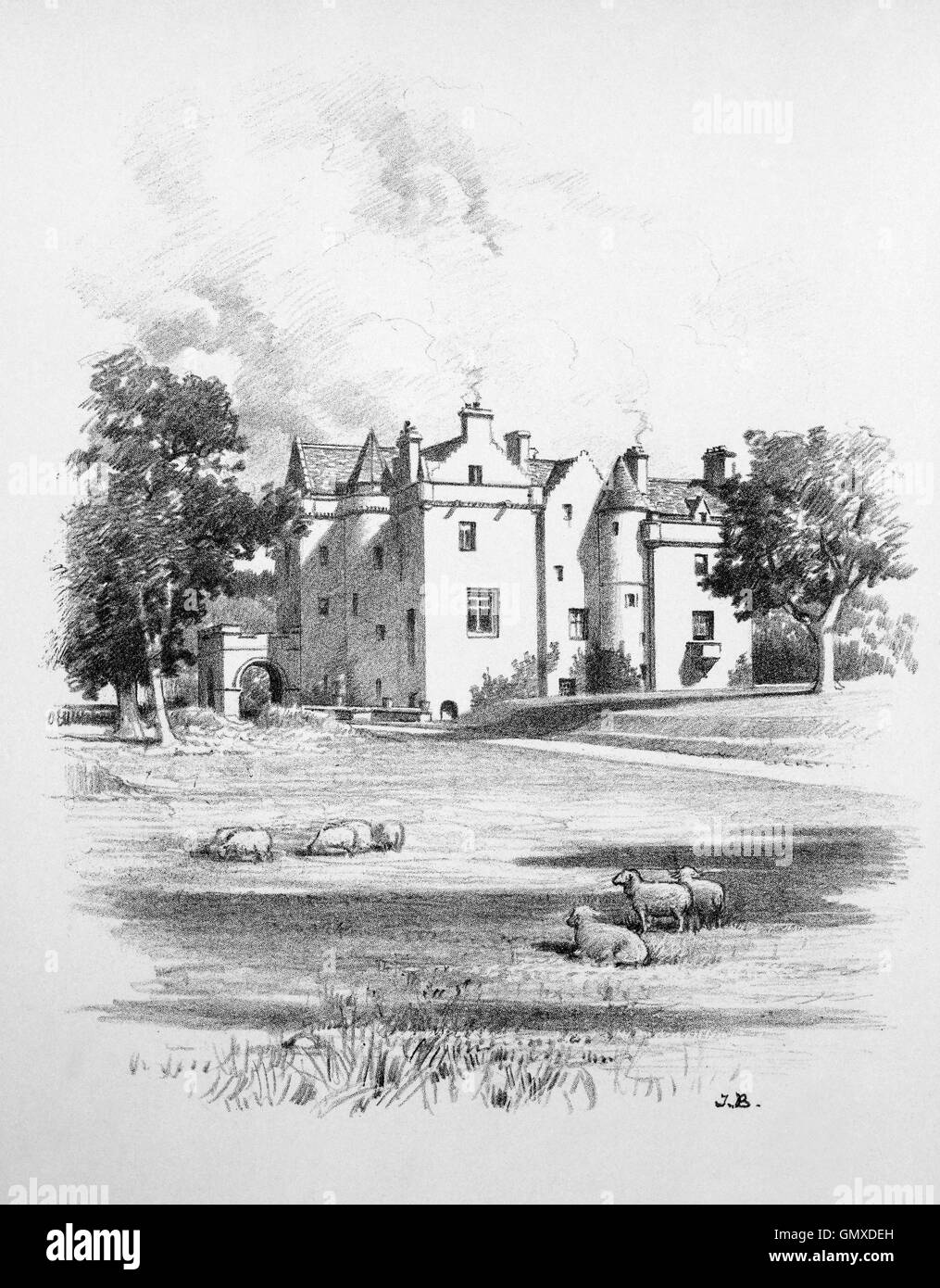 Dunglass House wurde von den Pepdies Dunglass im 14. Jahrhundert, East Lothian, Schottland (aus "Skizzen in East Lothian" von Thomas B. Blacklock... 1892) Stockfoto