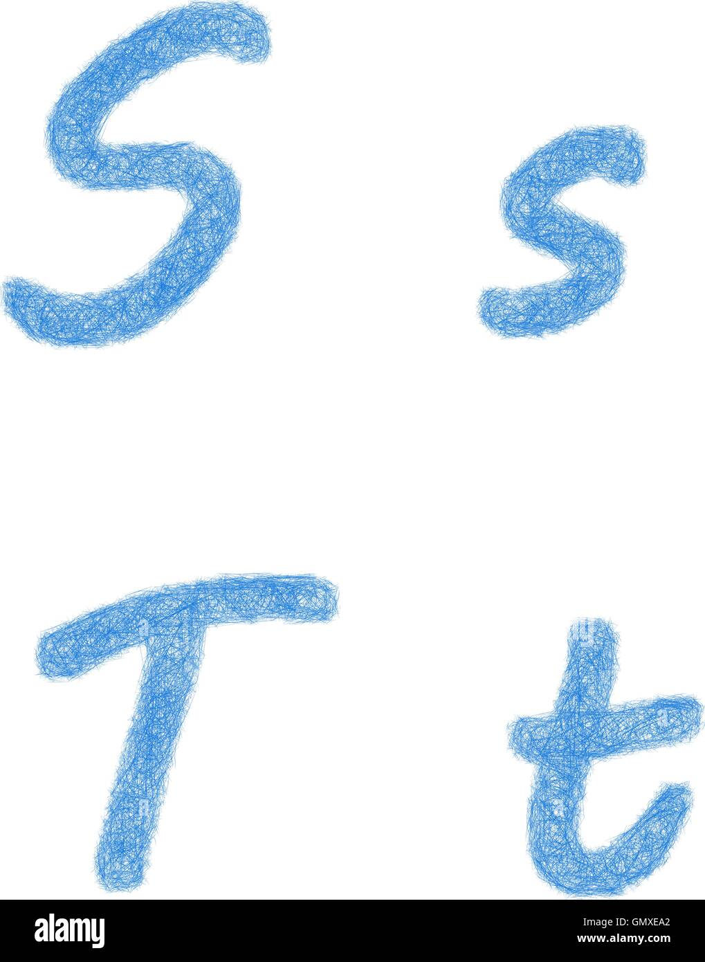 Blaue Skizze Schriftsatz Buchstaben S, T Alamy
