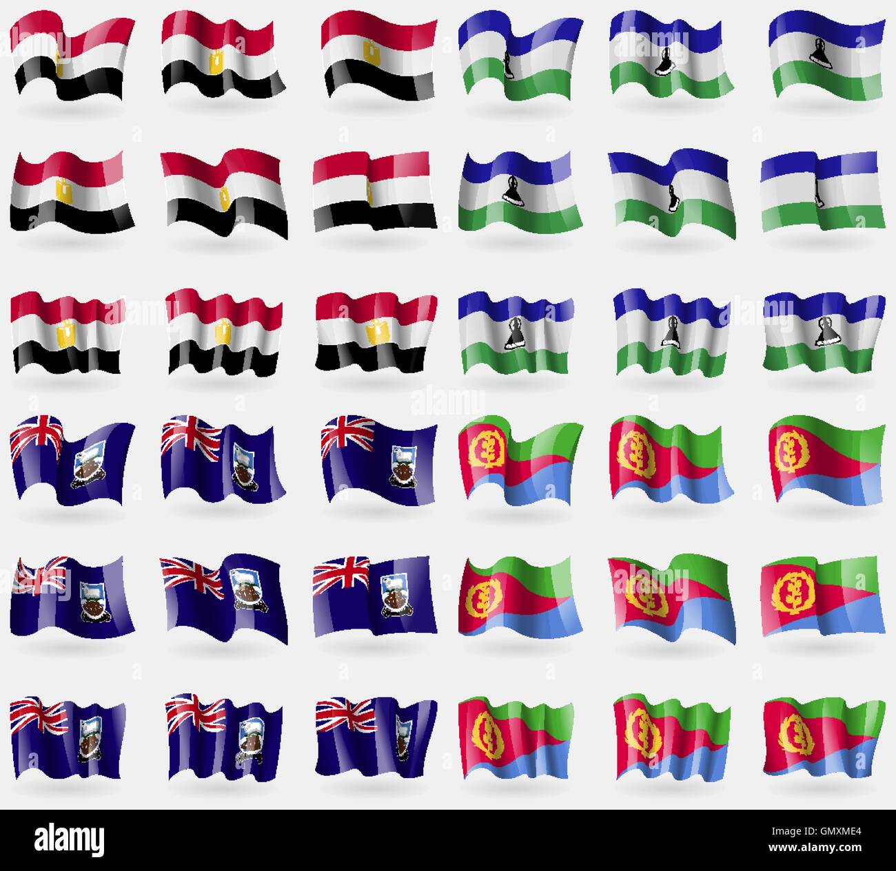 Ägypten, Lesothe, Falkland-Inseln, Eritrea. Satz von 36 Flaggen der Länder der Welt. Vektor Stock Vektor