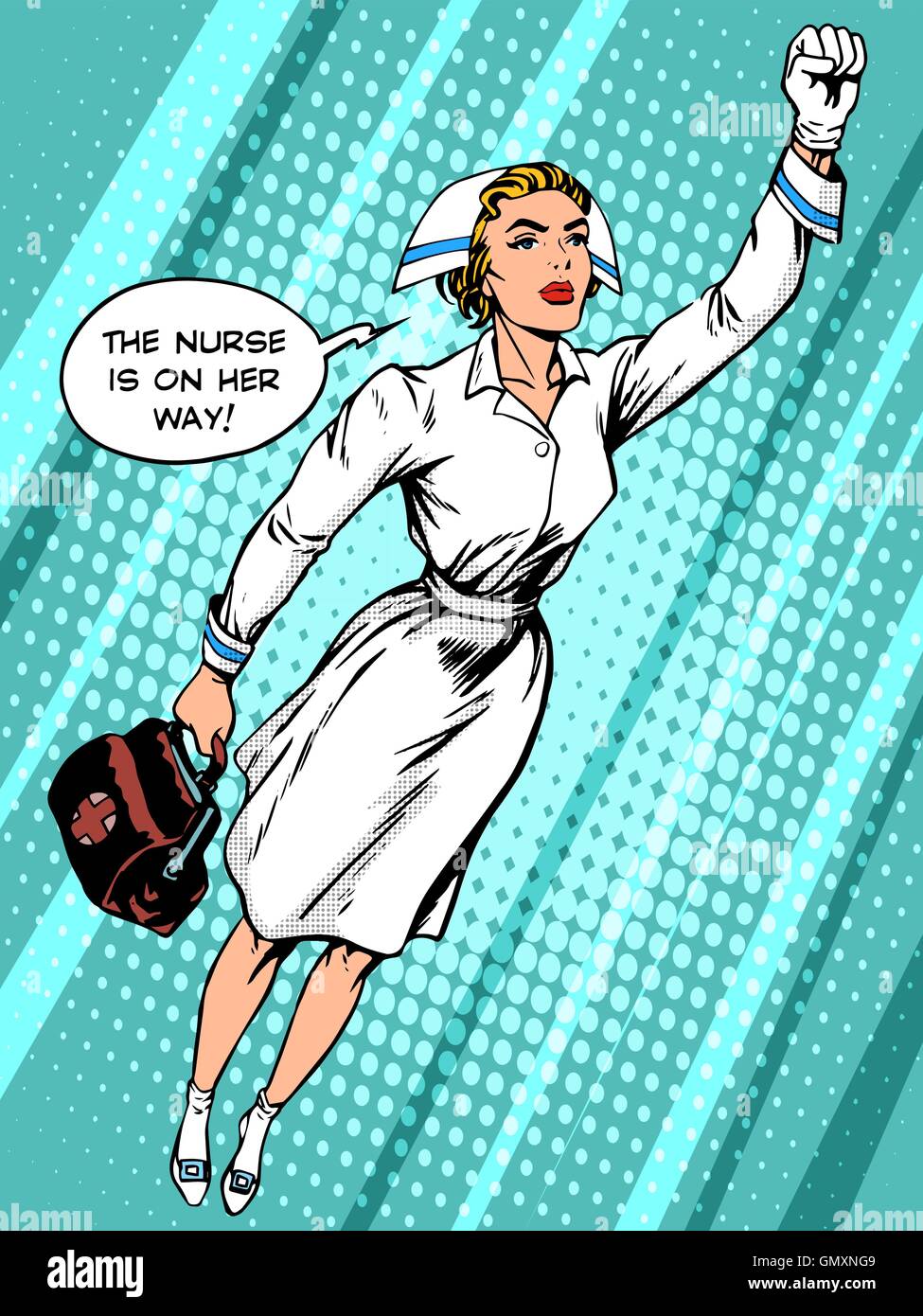 Super-Helden Krankenschwester fliegt zur Rettung Stock Vektor