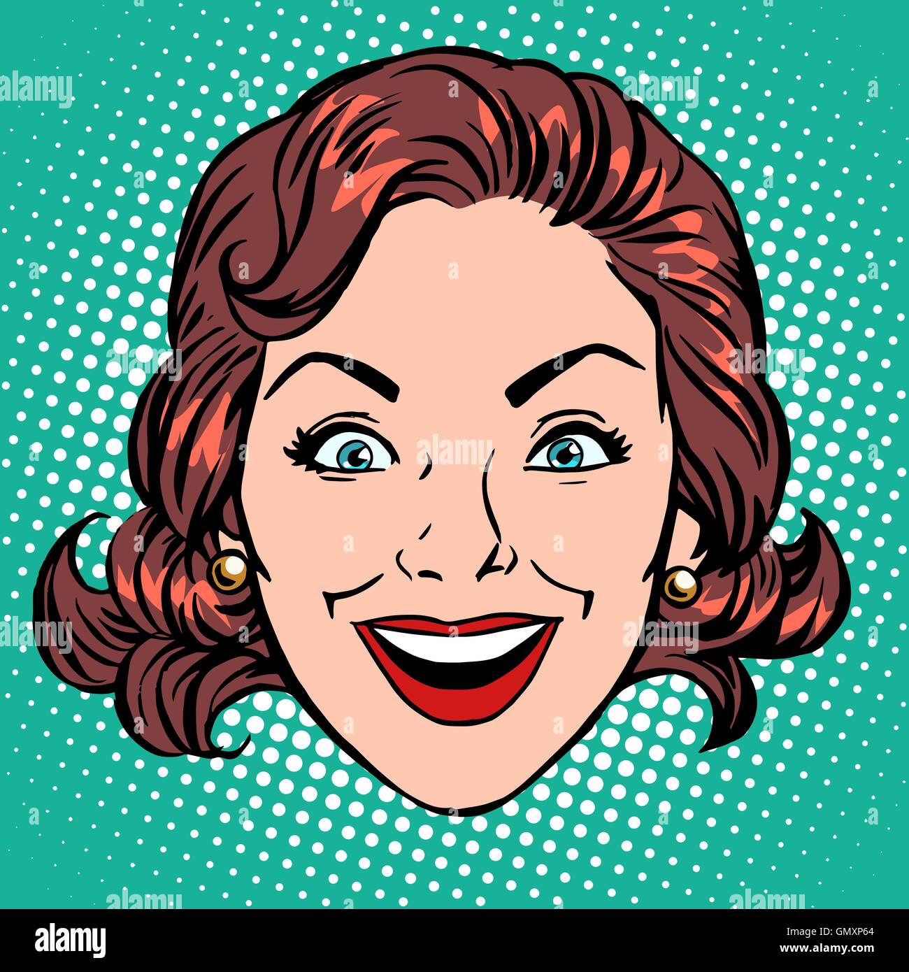 Retro-Emoji Lächeln Freude Frau Gesicht Stock Vektor