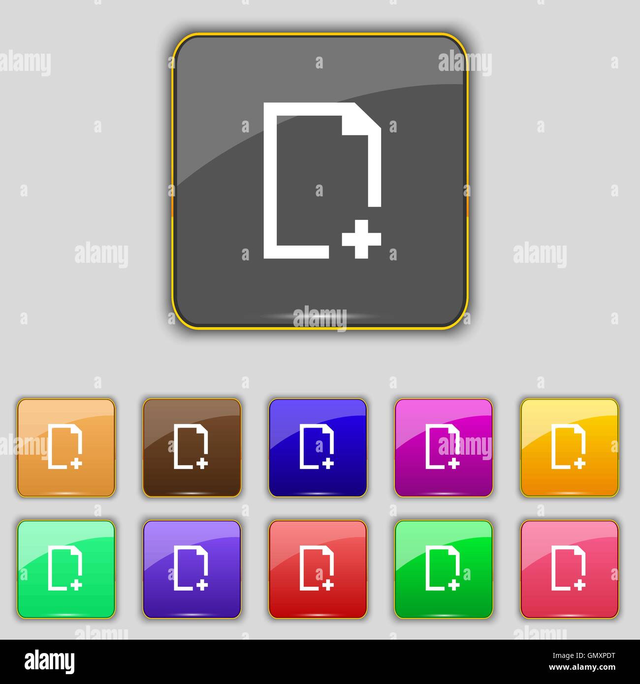 Fügen Sie die Datei Symbol Zeichen. Set mit elf farbigen Buttons für Ihre Website. Vektor Stock Vektor