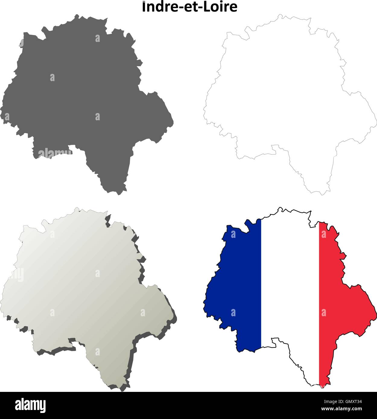 Indre-et-Loire, Zentrum Kontur Karte gesetzt Stock Vektor