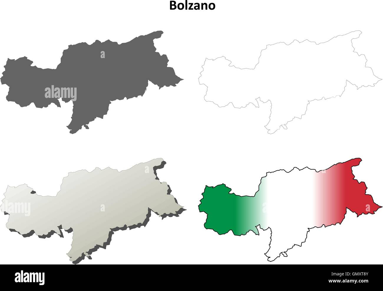 Bozen leer detaillierte Gliederung Karte Set - italienische version Stock Vektor
