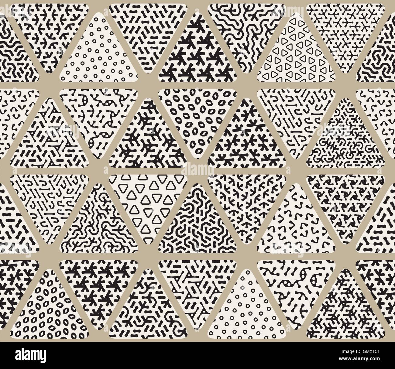 Vektor, nahtlose schwarz-weiß Dreieck Patchwork Fliesen mit durcheinander Muster gefüllt Stock Vektor