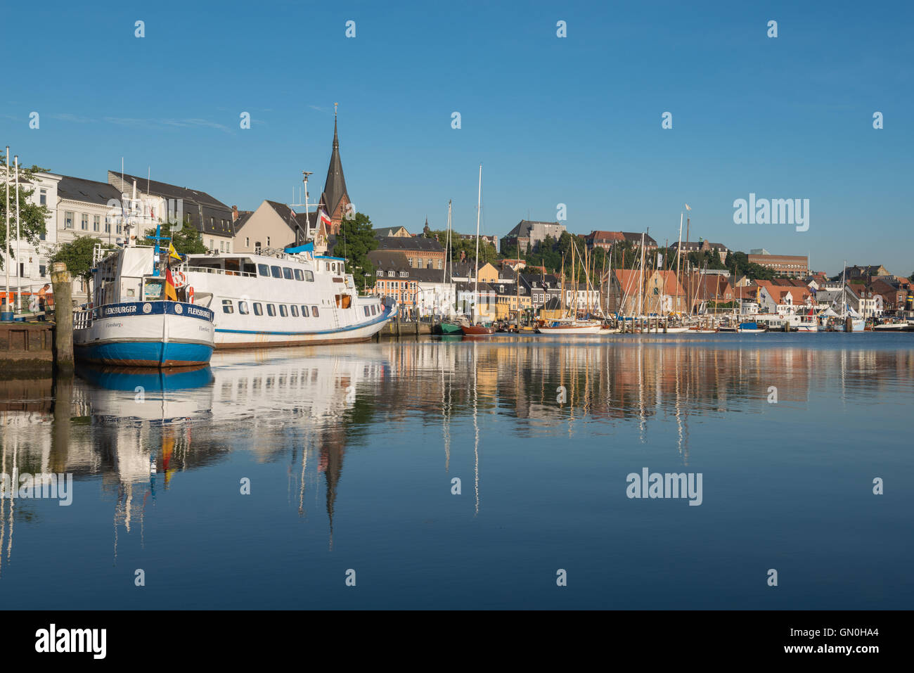 Hafen von Flensburg, am Ende der Flensburger Förde, Grenzstadt nach Dänemark, Ostsee, Schleswig-Holstein, Deutschland, Stockfoto