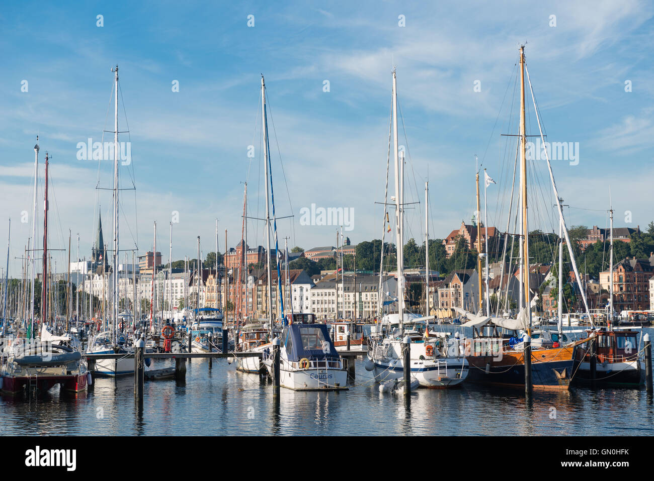 Hafen von Flensburg, am Ende der Flensburger Förde, Grenzstadt nach Dänemark, Ostsee, Schleswig-Holstein, Deutschland, Stockfoto