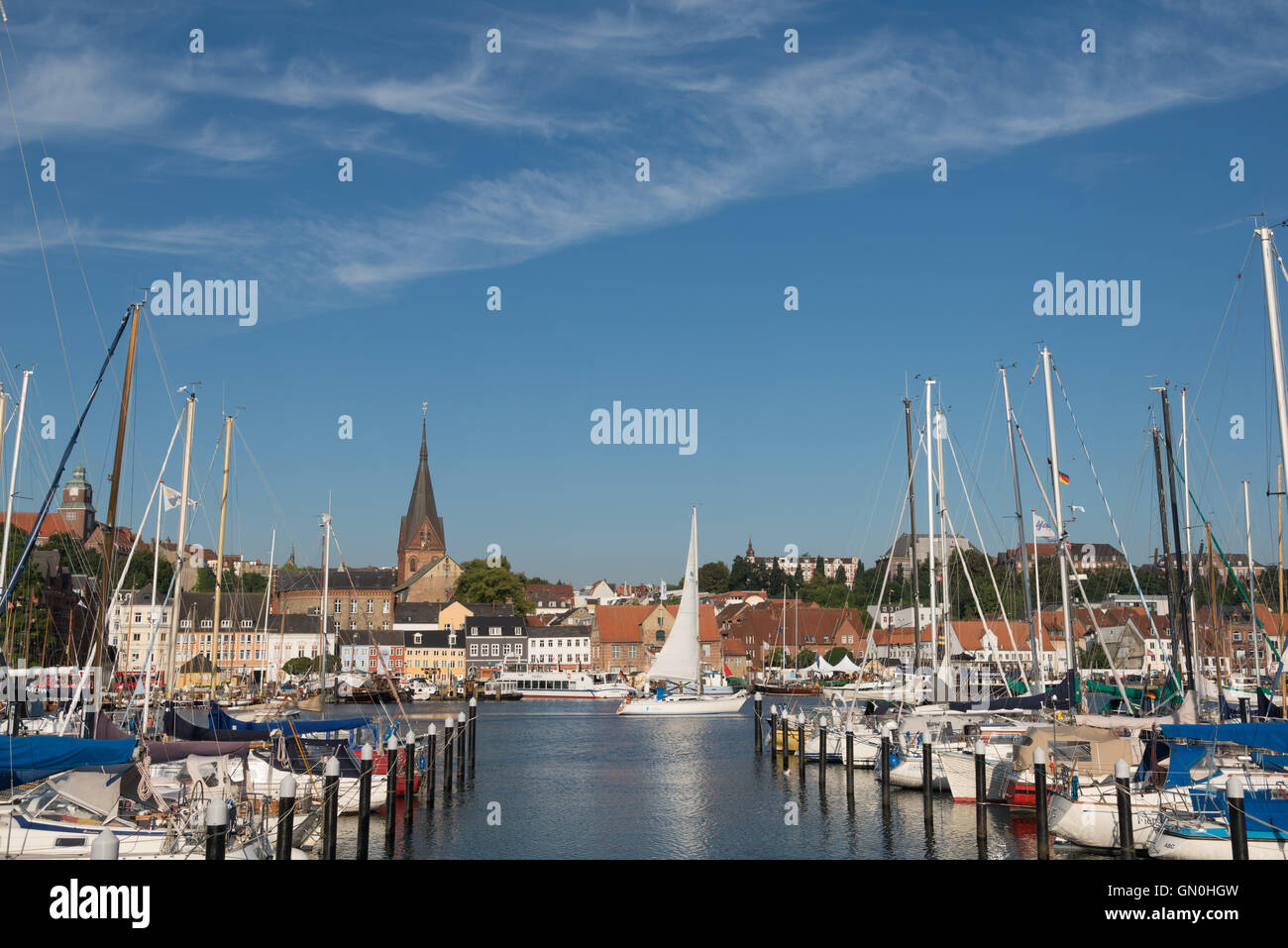 Hafen von Flensburg, am Ende der Flensburger Förde, Grenzstadt nach Dänemark, Ostsee, Schleswig-Holstein, Deutschland, Stockfoto