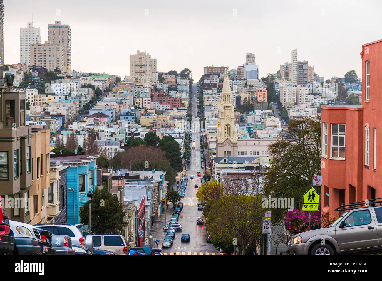 Seilbahn auf der Straße von San Francisco, CA, Stockfoto