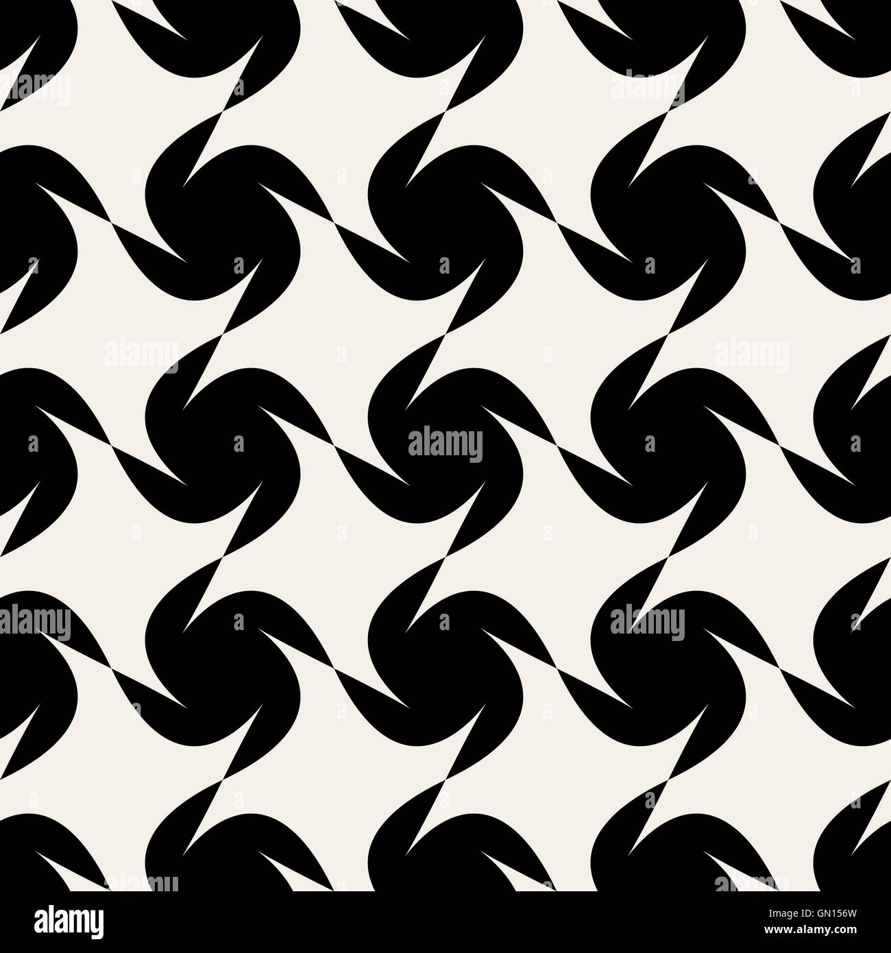 Nahtlose schwarze weiße geometrischen Wirbel Spirale Checker Vektormuster Stock Vektor