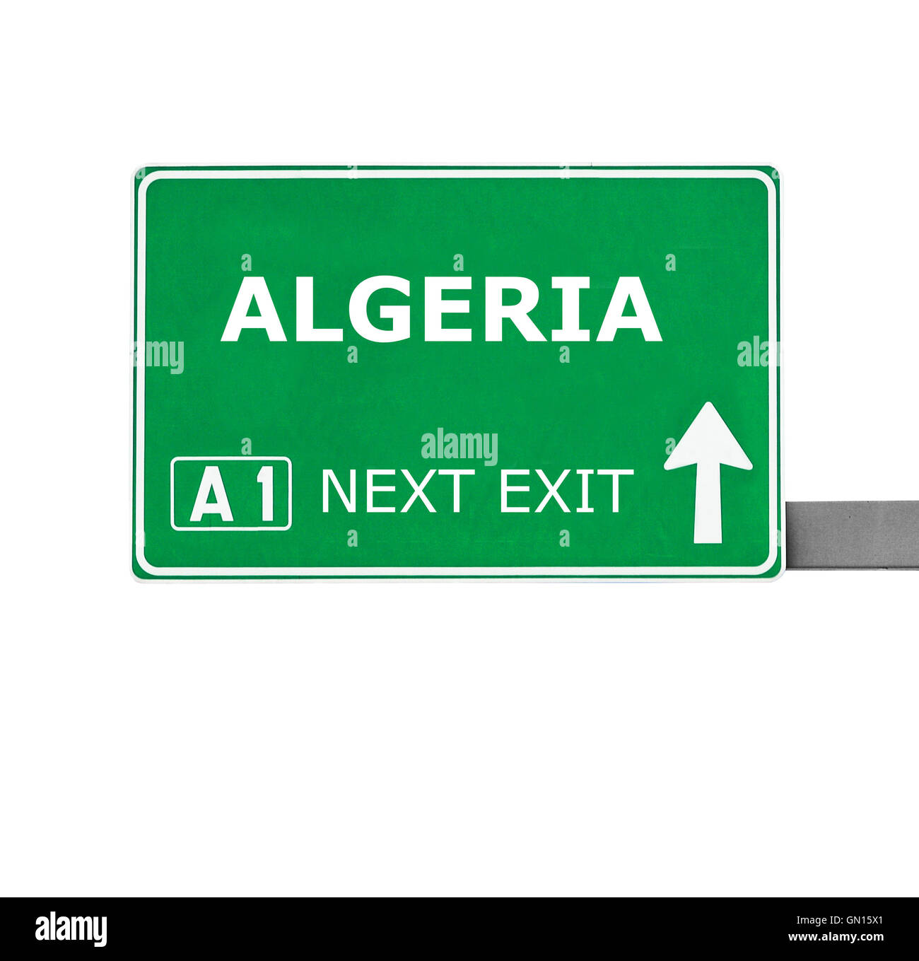 Algerien-Straßenschild isoliert auf weiss Stockfoto