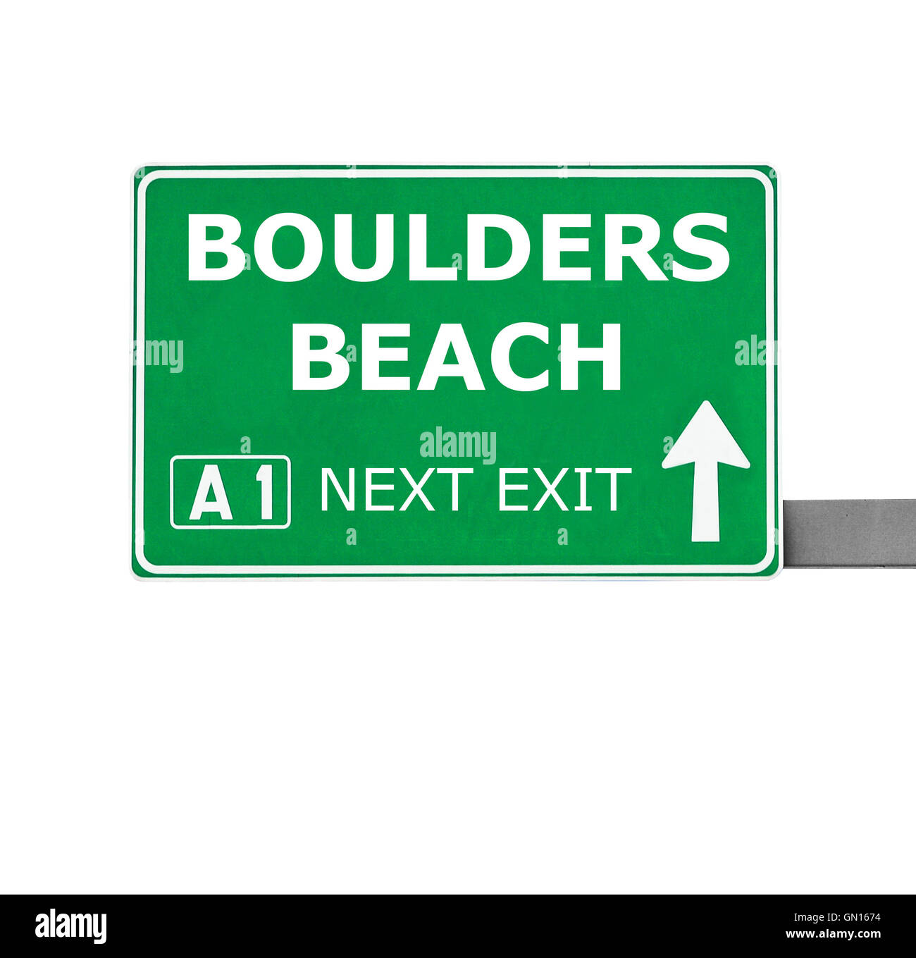 BOULDERS BEACH Straßenschild isoliert auf weiss Stockfoto