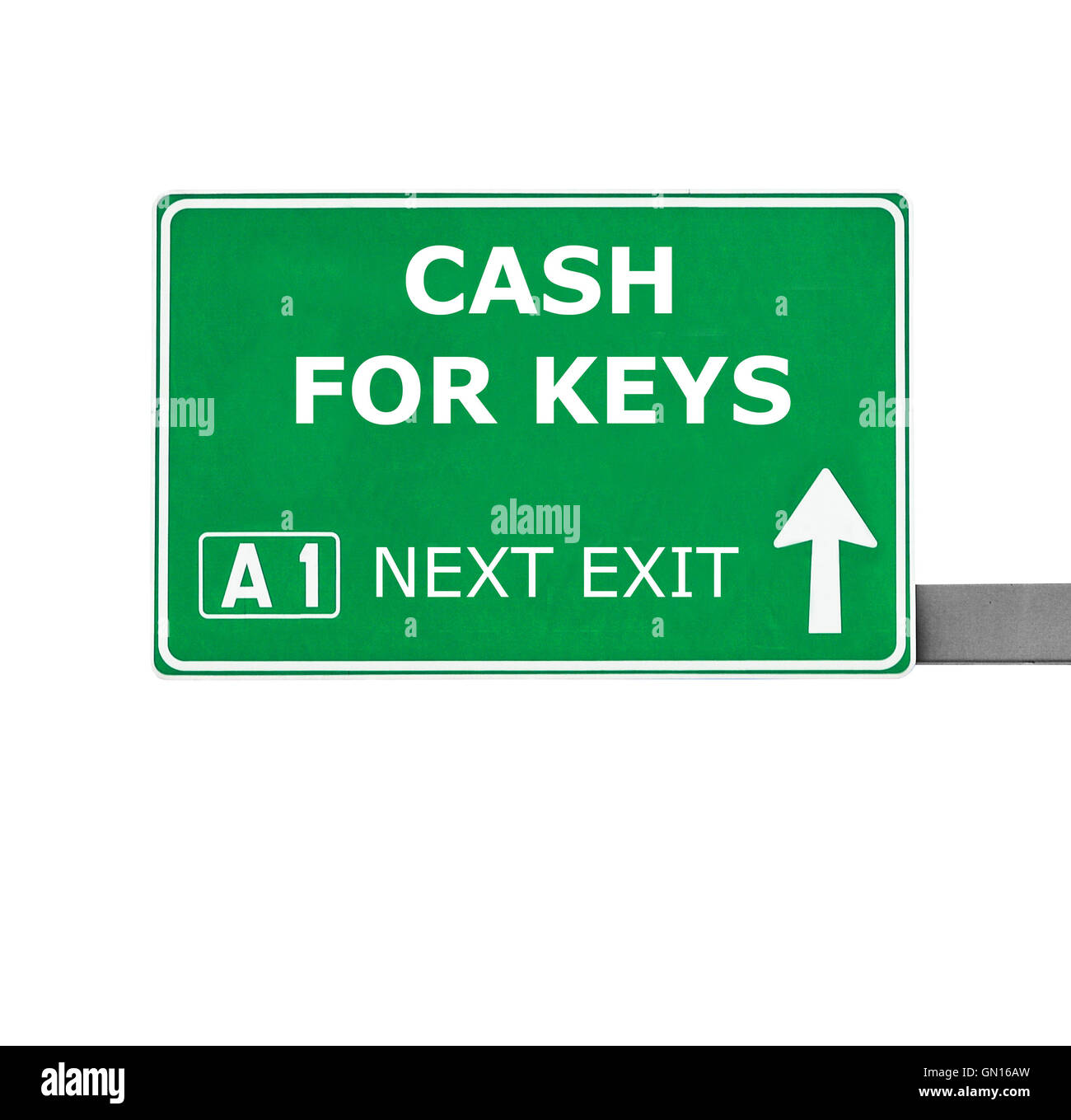 CASH für Schlüssel Straßenschild isoliert auf weiss Stockfoto