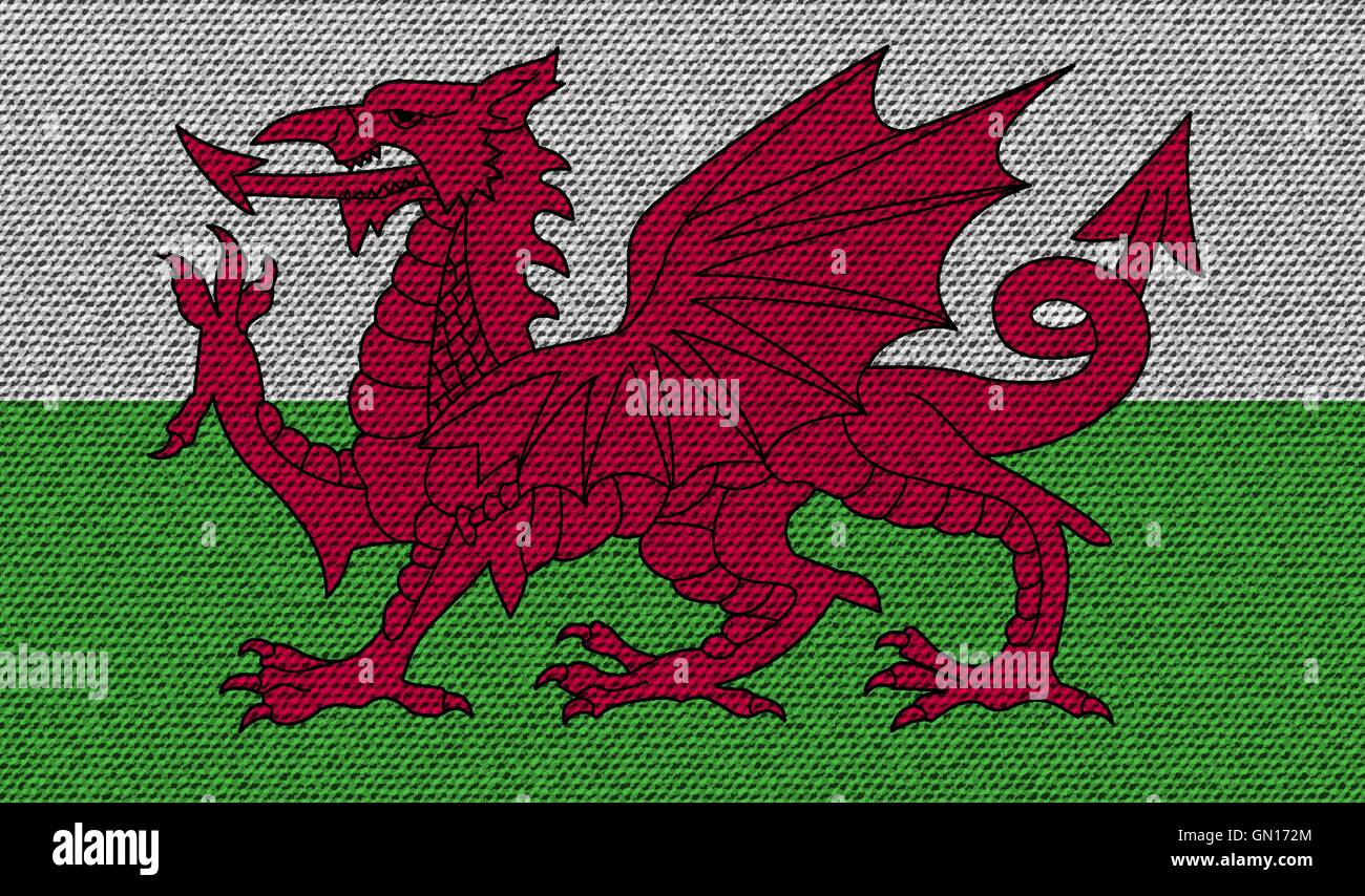 Fahnen Wales auf Denim Textur. Vektor Stock Vektor