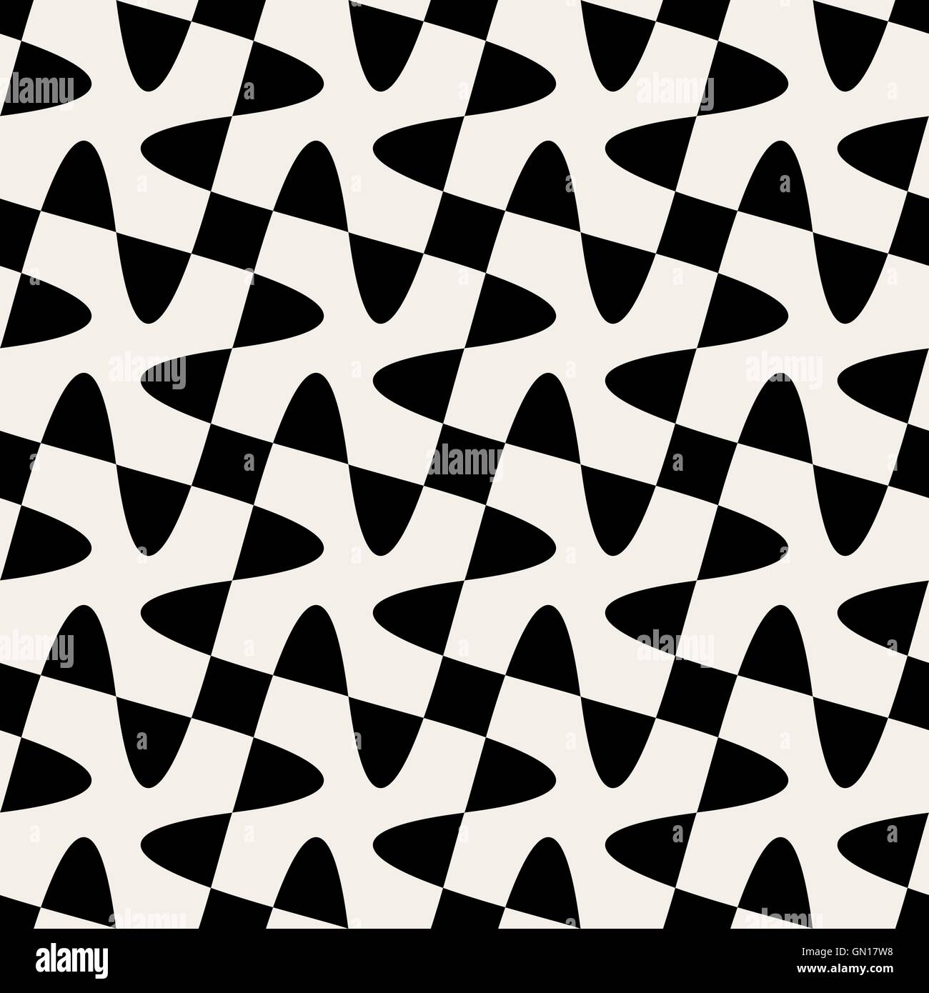Nahtlose schwarze weiße Vektor geometrische Strudel Kreuz Schachbrettmuster Stock Vektor