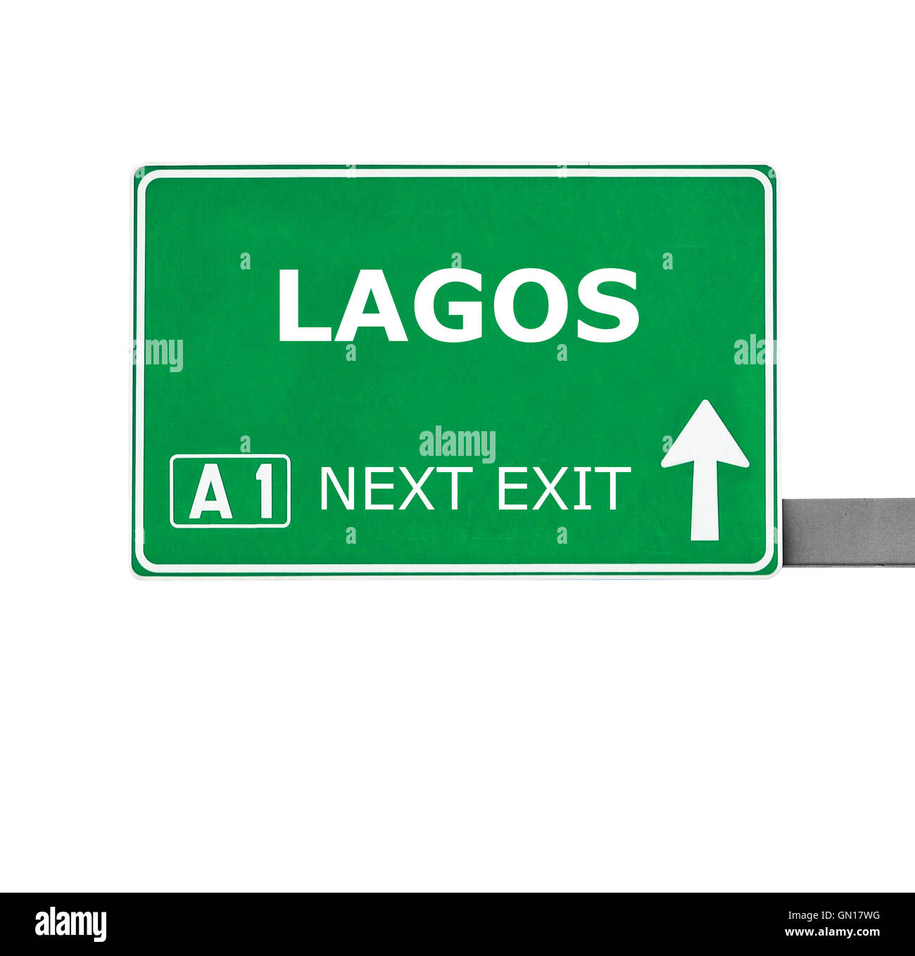 LAGOS Straßenschild isoliert auf weiss Stockfoto