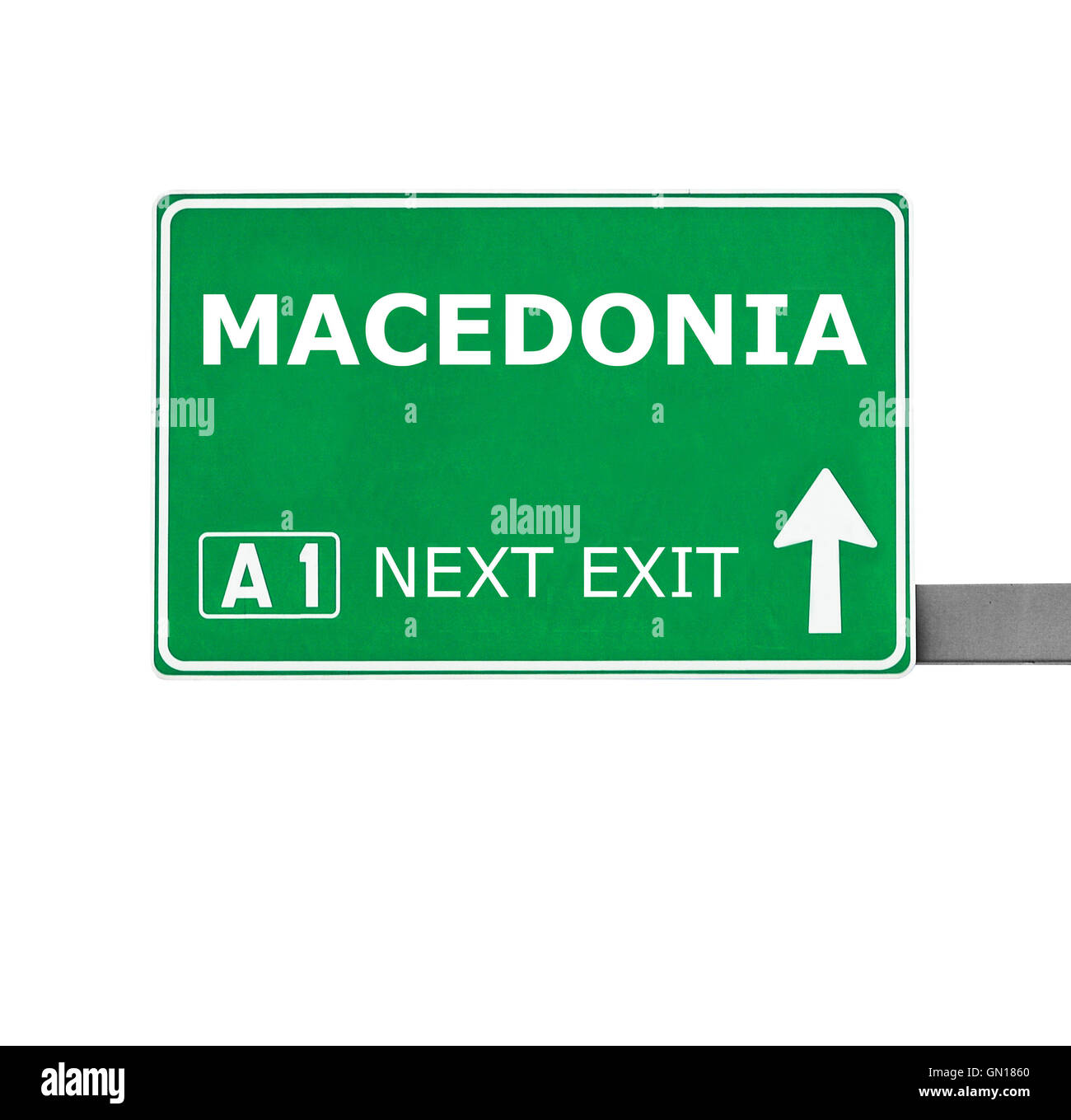 Mazedonien-Straßenschild isoliert auf weiss Stockfoto