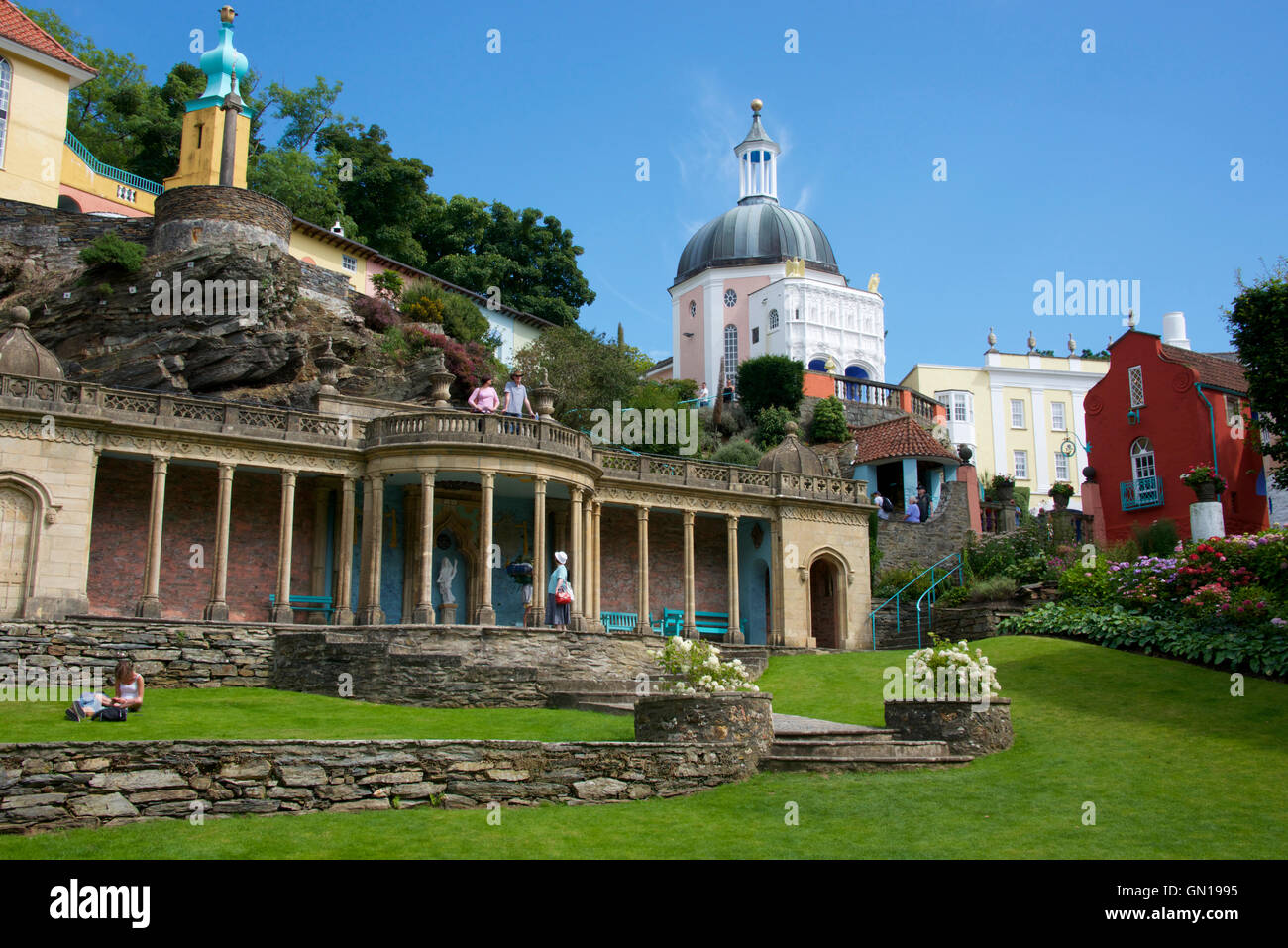 Portmeirion Italianate Dorf, North Wales - Lage, wo der Kult-TV-Serie "The Prisoner" gedreht wurde. Stockfoto