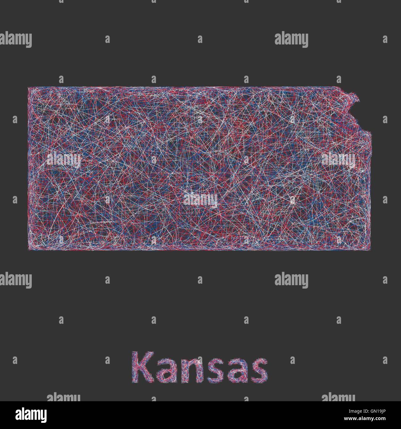Kansas Linie Art Karte Stock Vektor
