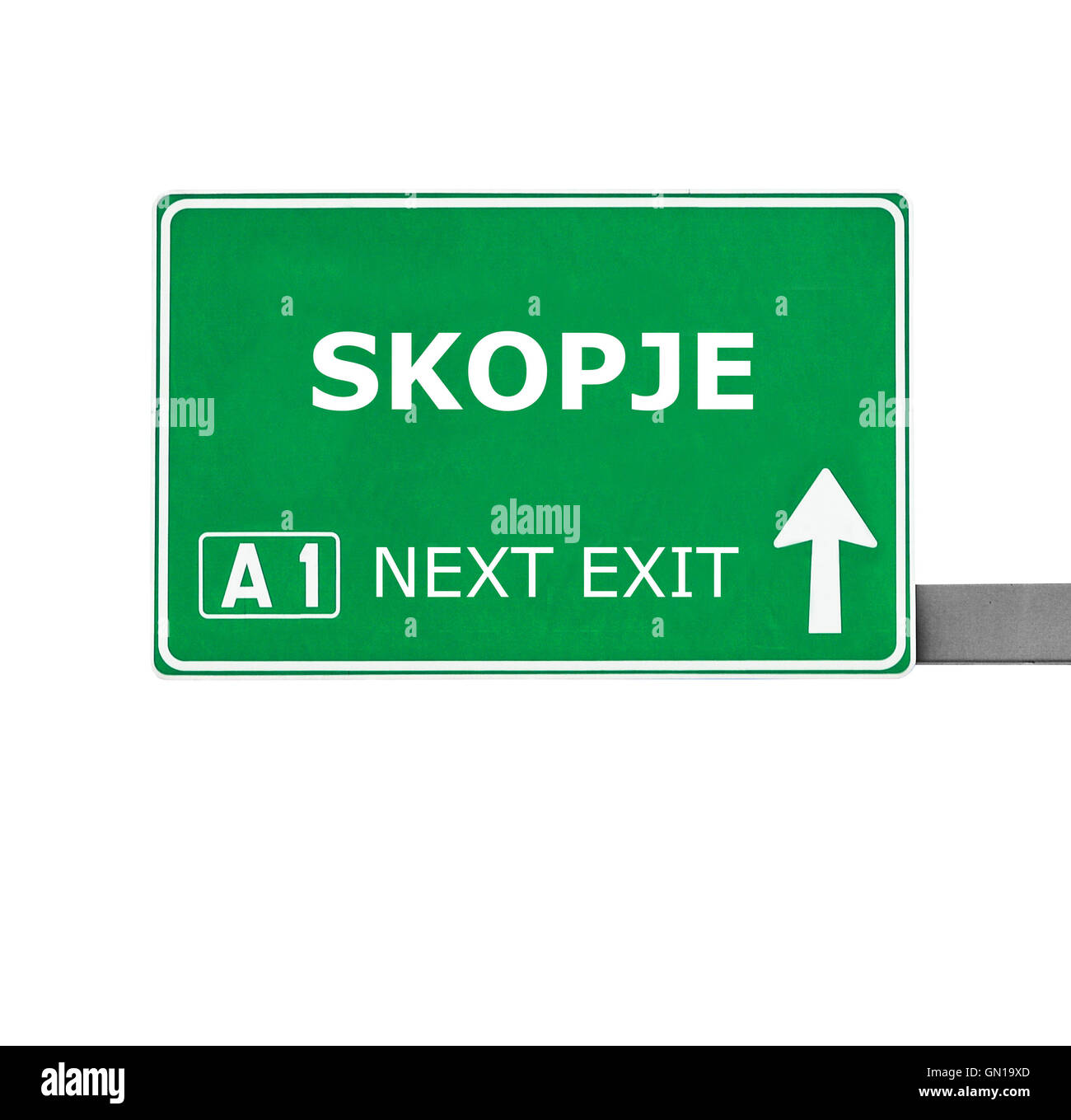 SKOPJE Straßenschild isoliert auf weiss Stockfoto