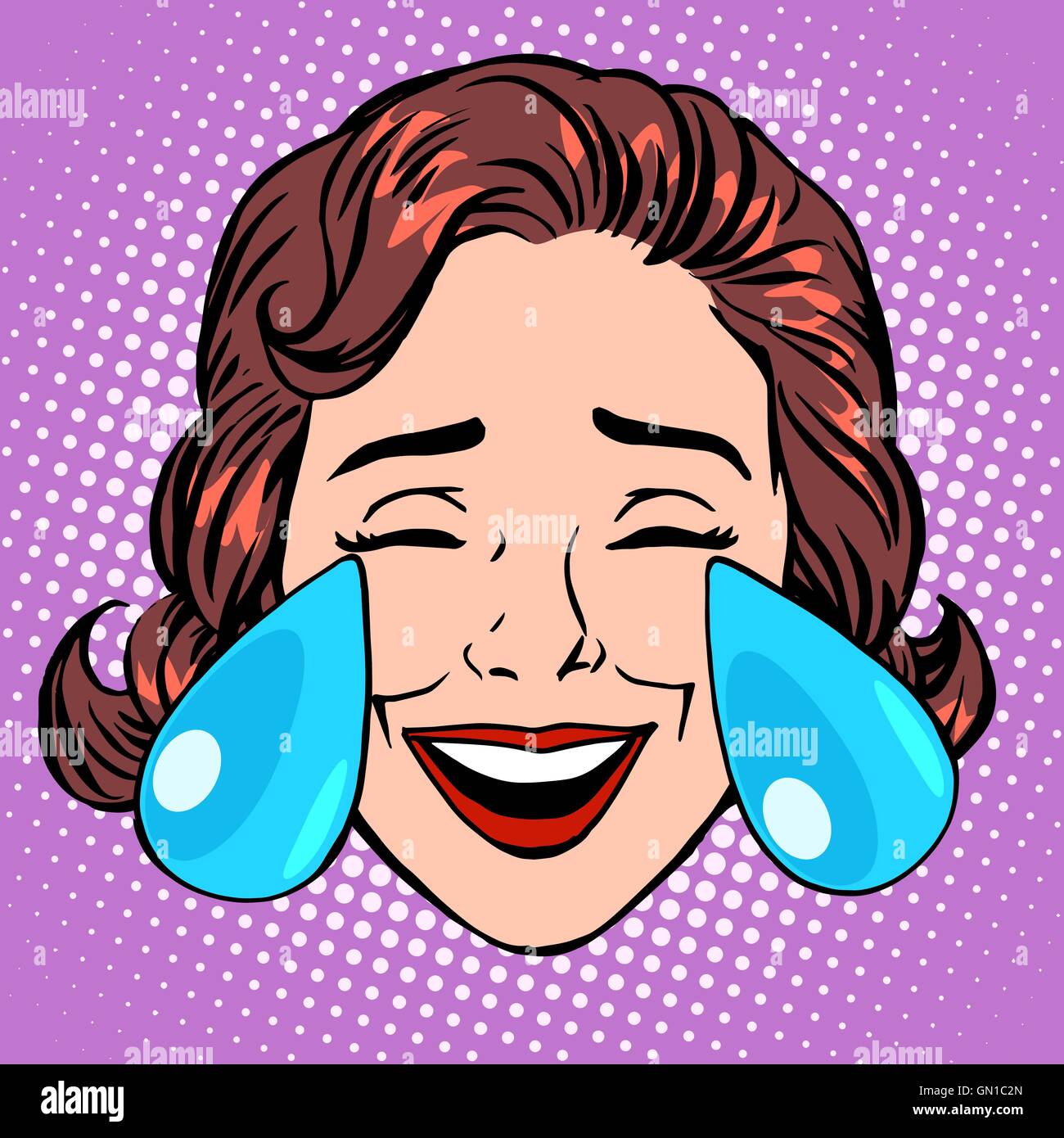Retro-Emoji-Tränen der Freude Frau Gesicht Stock Vektor
